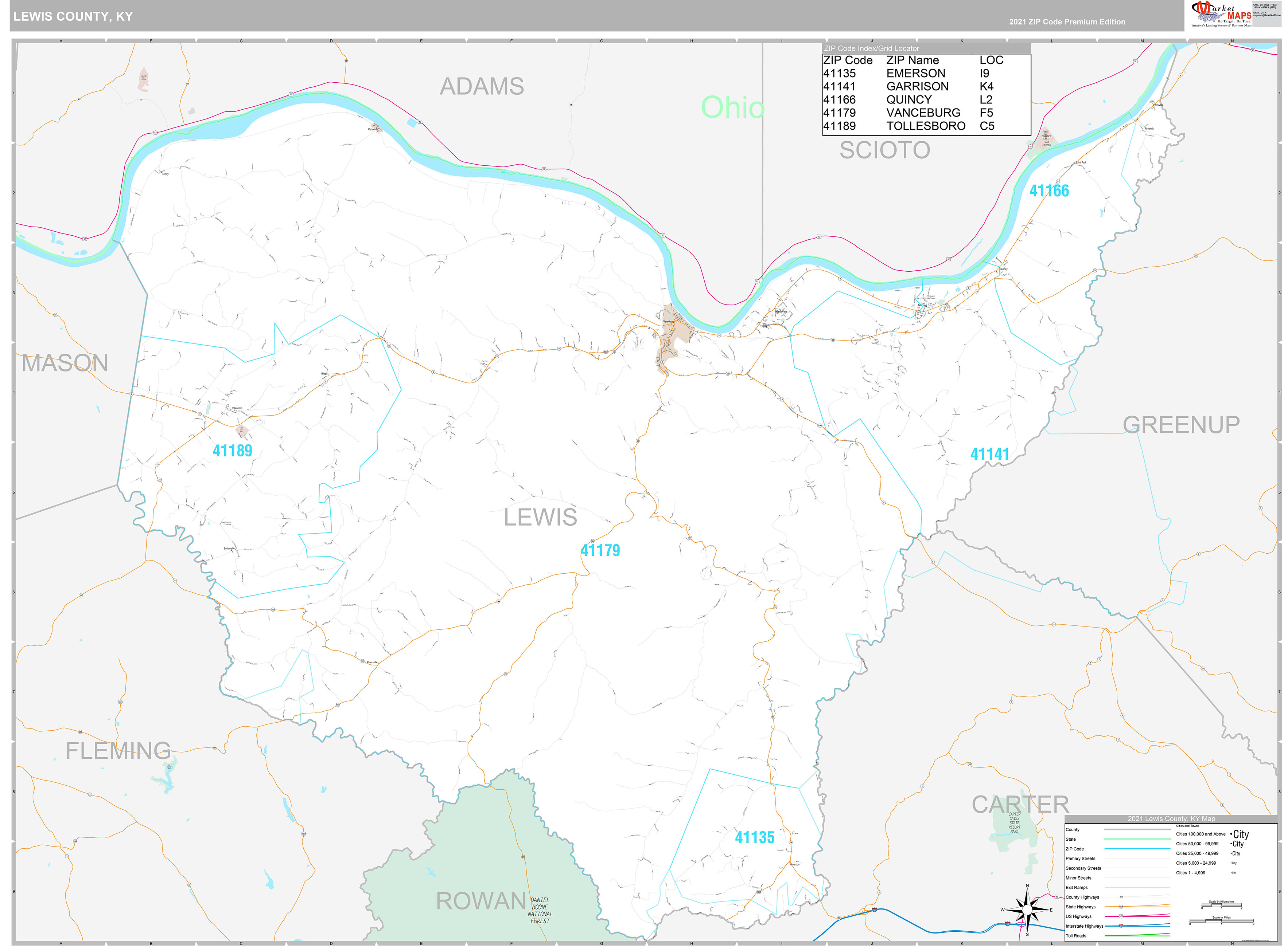 Lewis County, KY Wall Map Premium Style by MarketMAPS MapSales