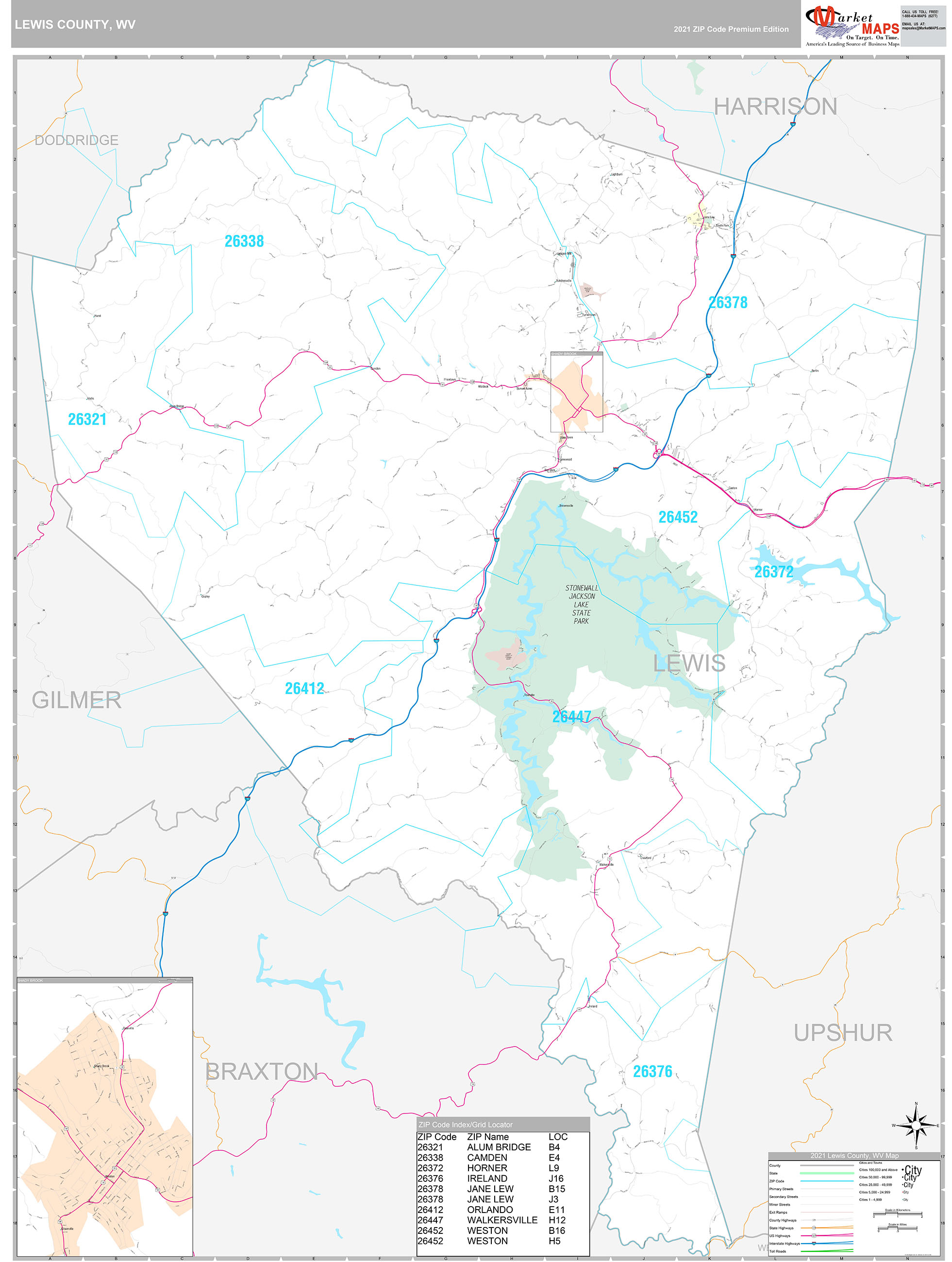 Lewis County, WV Wall Map Premium Style by MarketMAPS