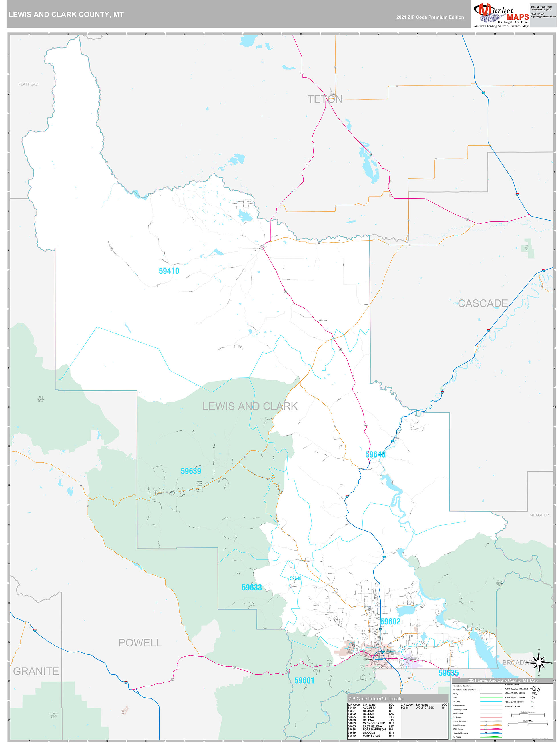 Lewis and Clark County, MT Wall Map Premium Style by MarketMAPS