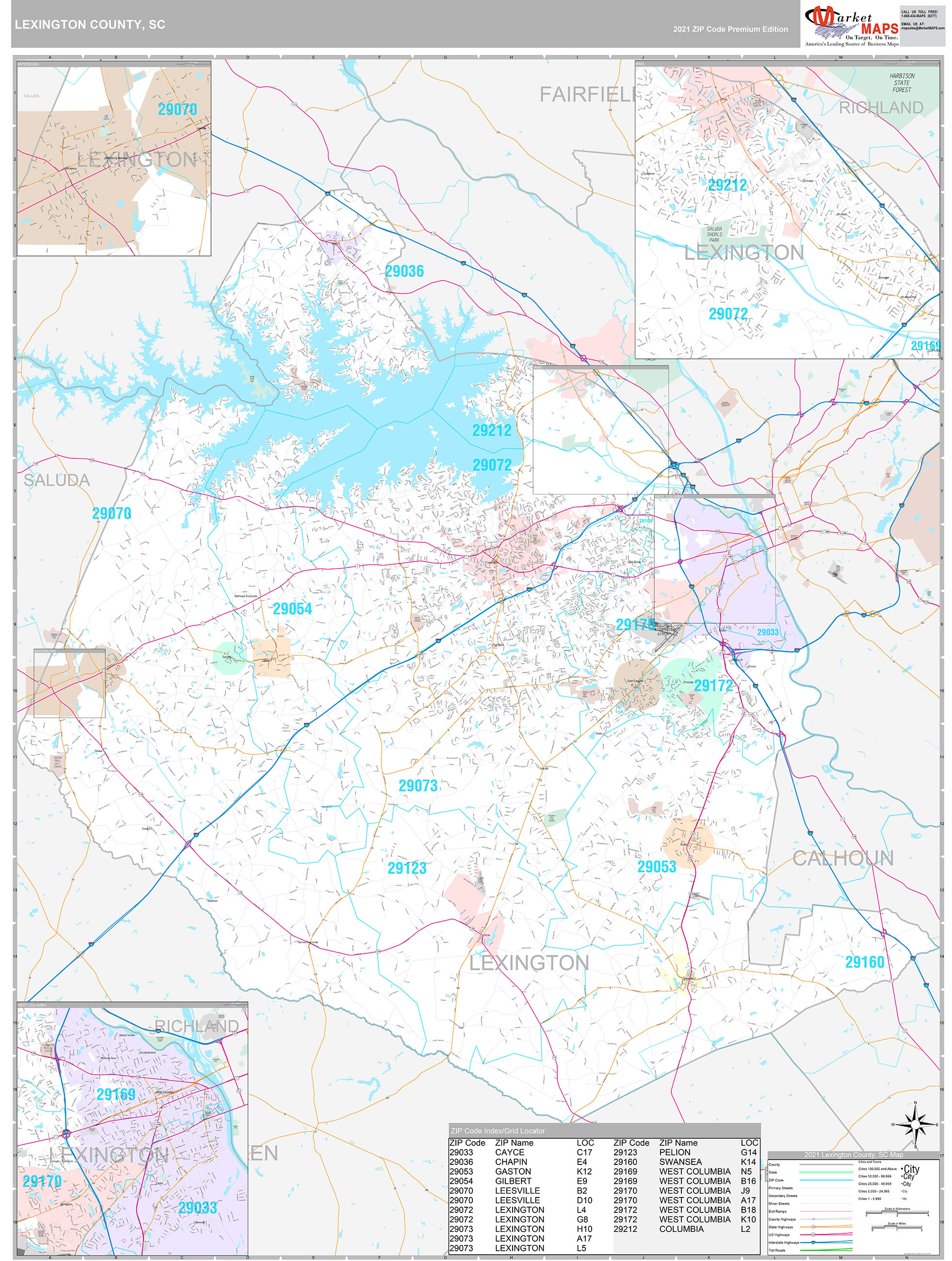 Lexington County, SC Wall Map Premium Style by MarketMAPS - MapSales