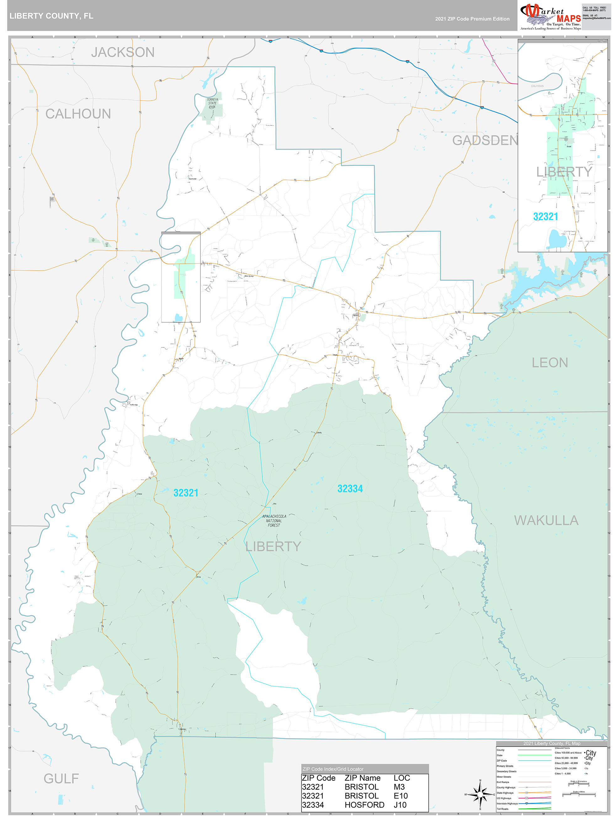 Liberty County, FL Wall Map Premium Style by MarketMAPS