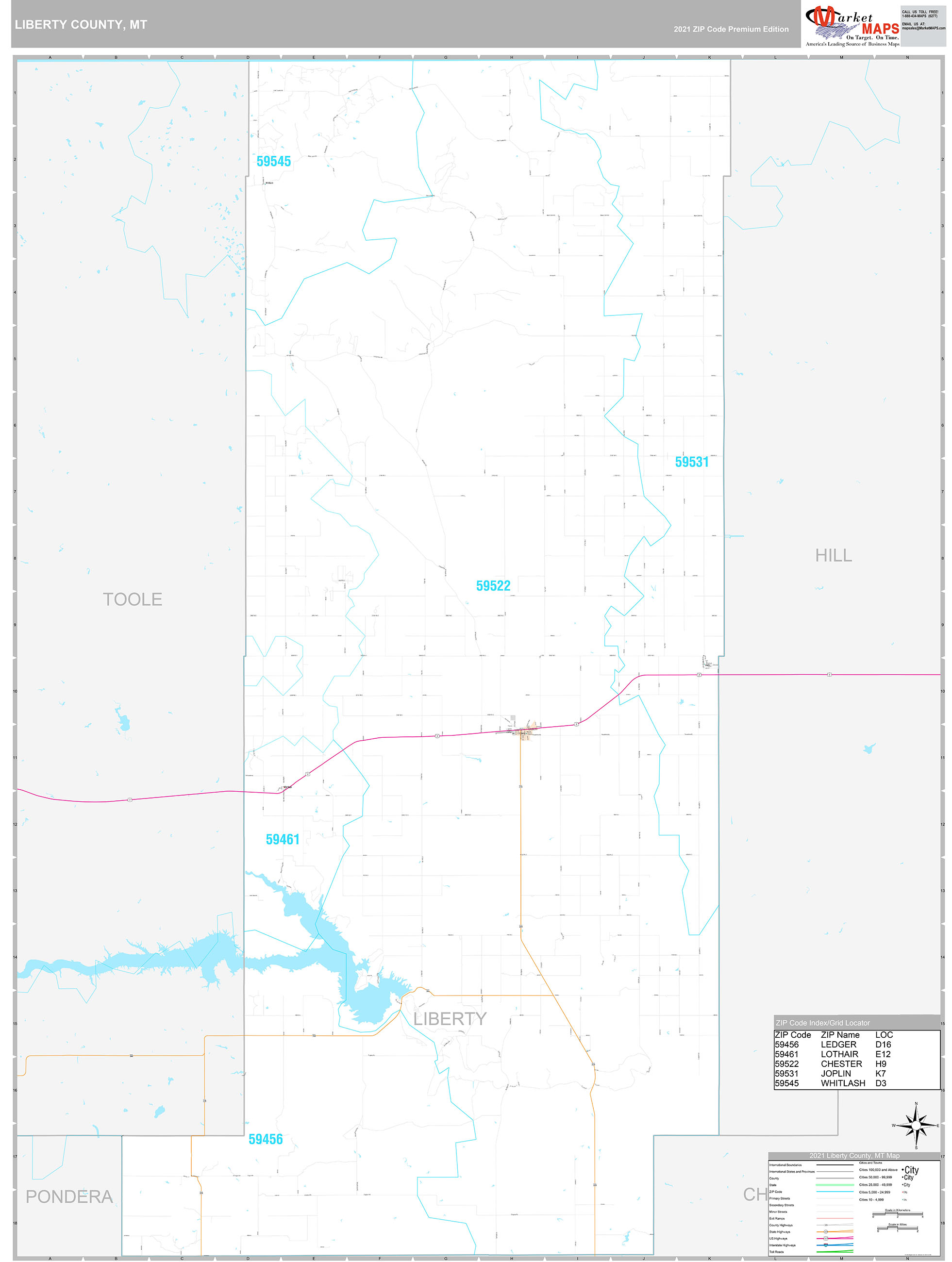 Liberty County, MT Wall Map Premium Style by MarketMAPS