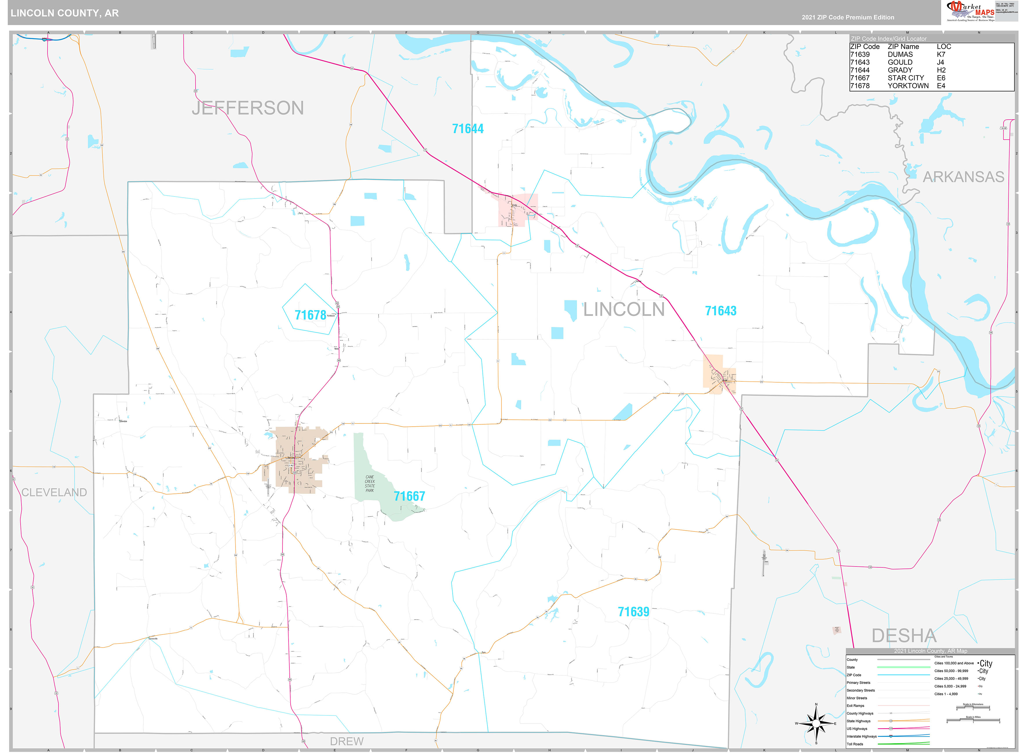Lincoln County, AR Wall Map Premium Style by MarketMAPS
