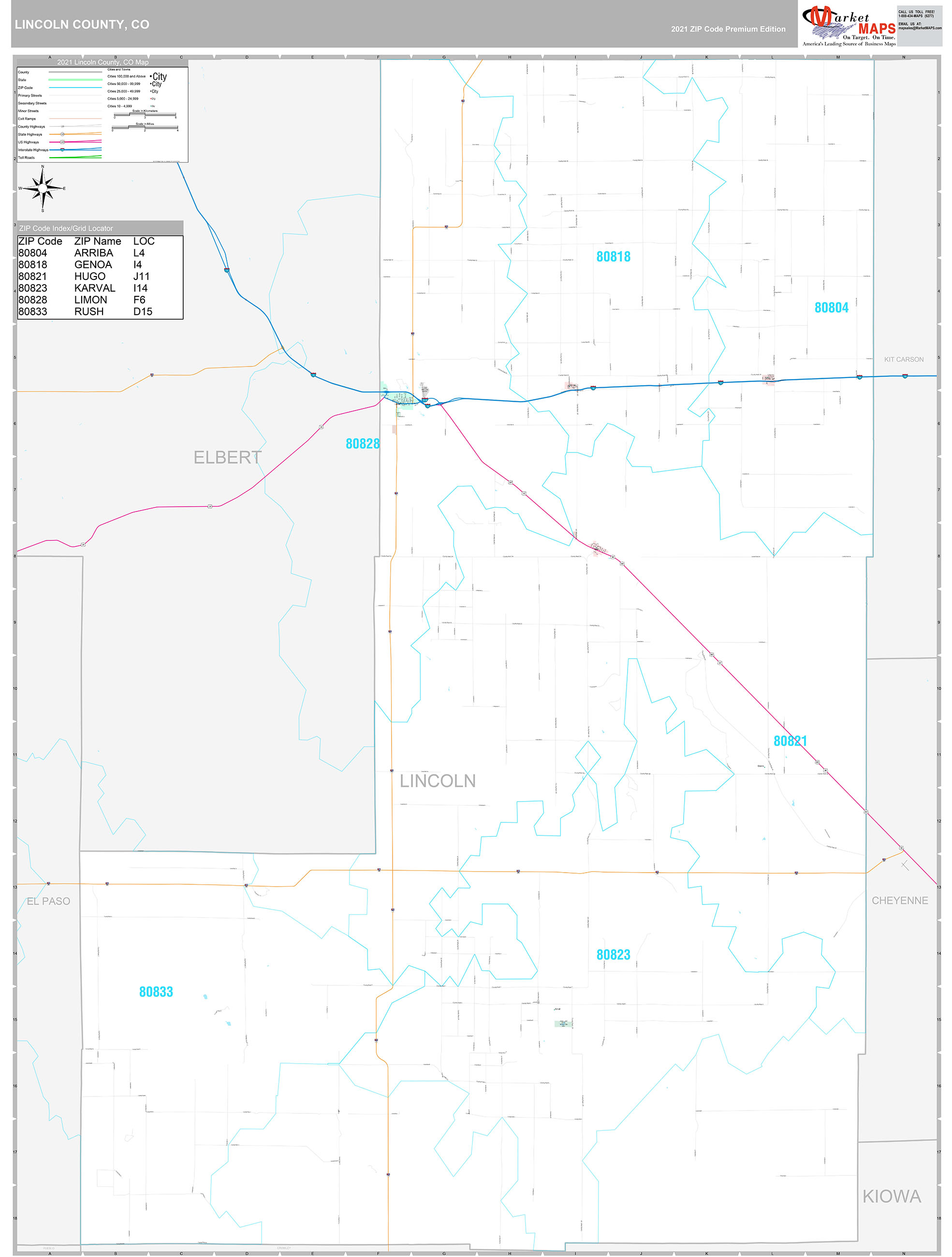 Lincoln County, CO Wall Map Premium Style by MarketMAPS MapSales