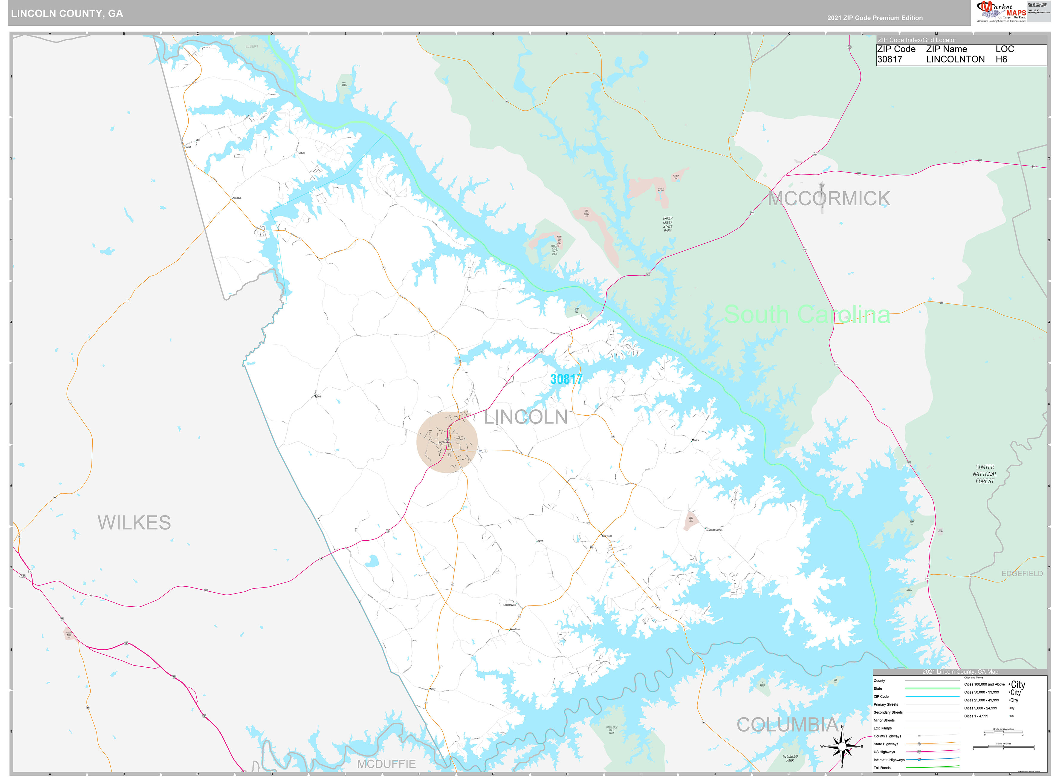 Lincoln County, GA Wall Map Premium Style by MarketMAPS MapSales