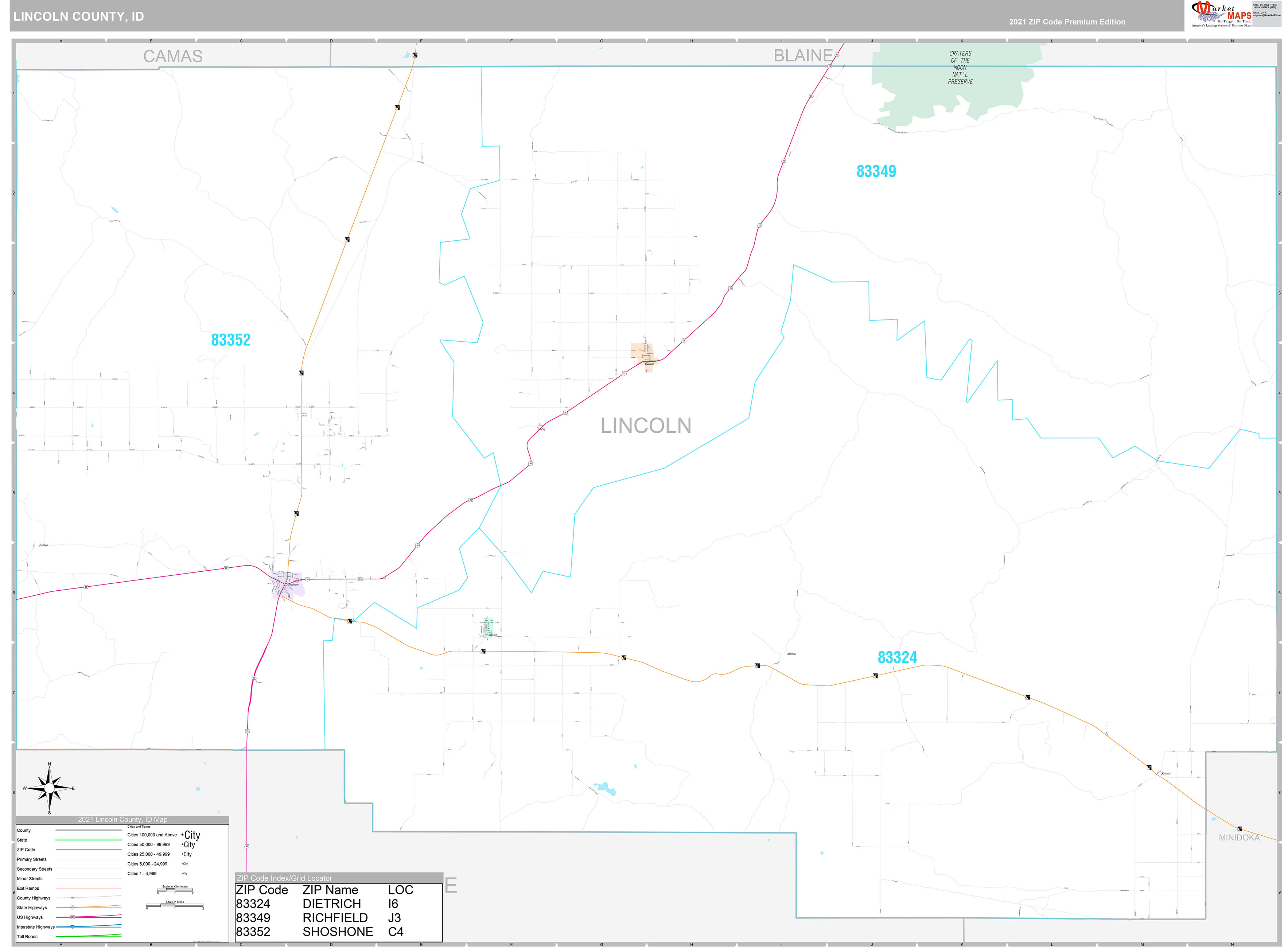 Lincoln County, ID Wall Map Premium Style by MarketMAPS