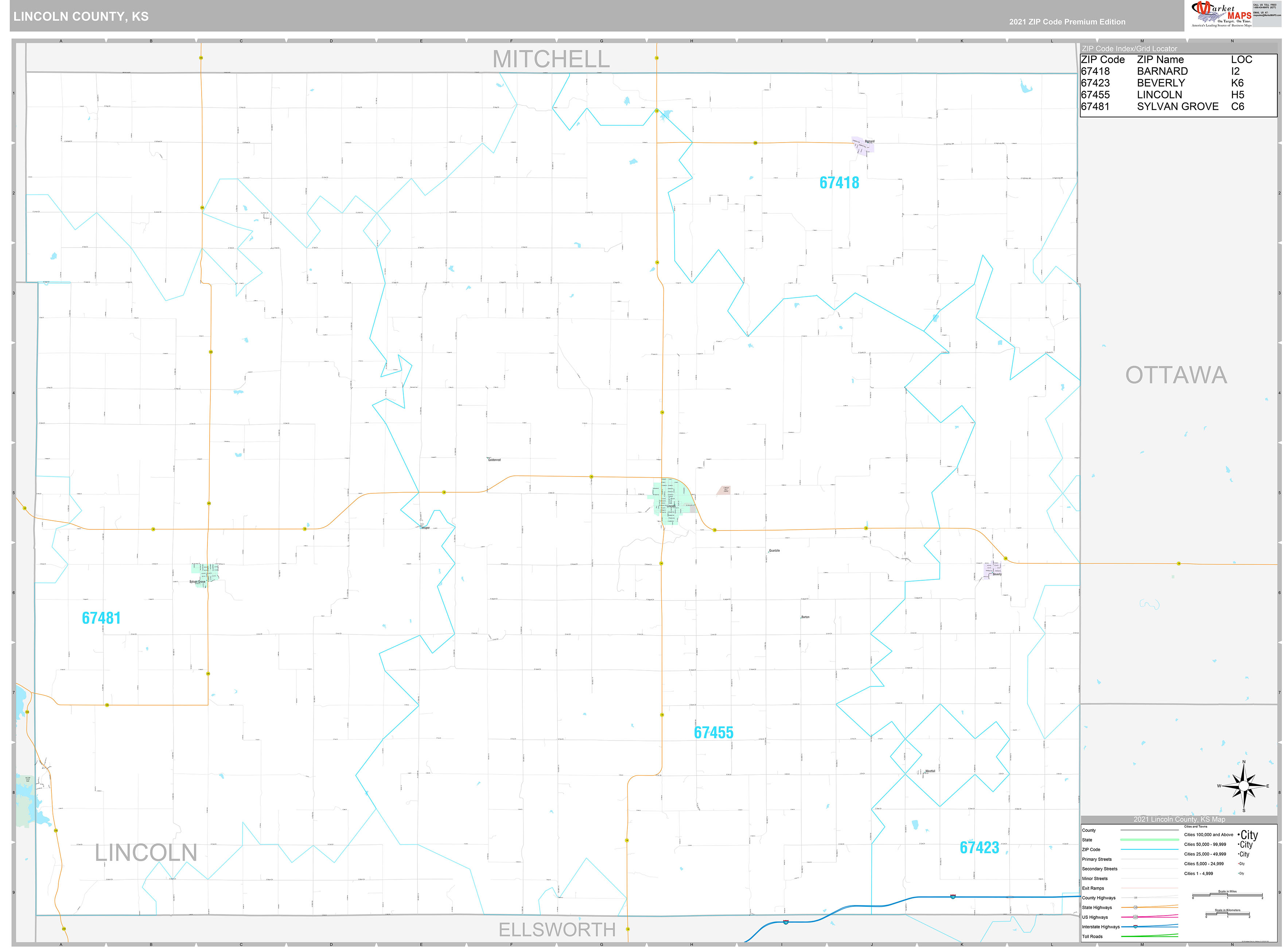 Lincoln County, KS Wall Map Premium Style by MarketMAPS