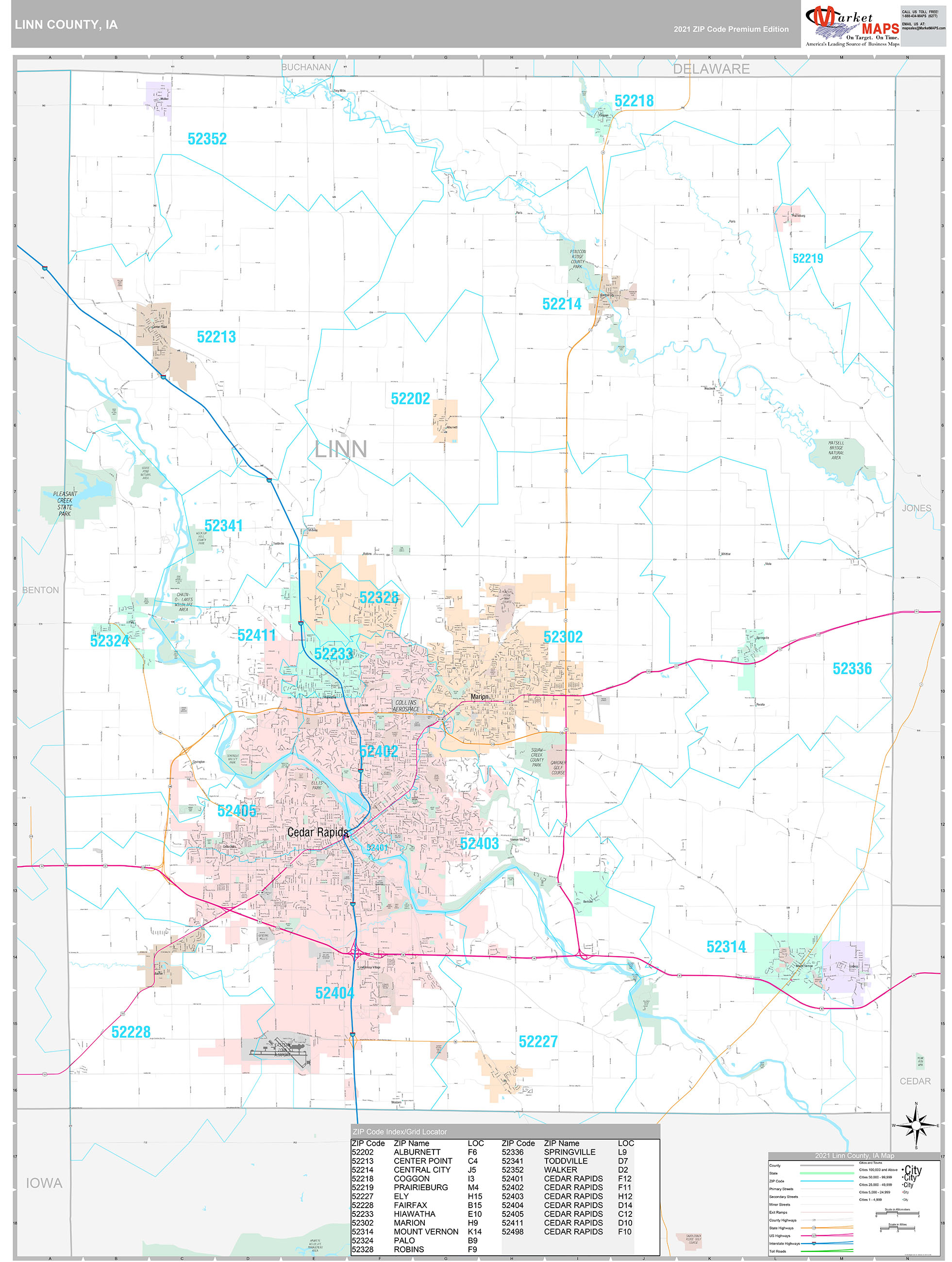 Linn County, IA Wall Map Premium Style by MarketMAPS MapSales