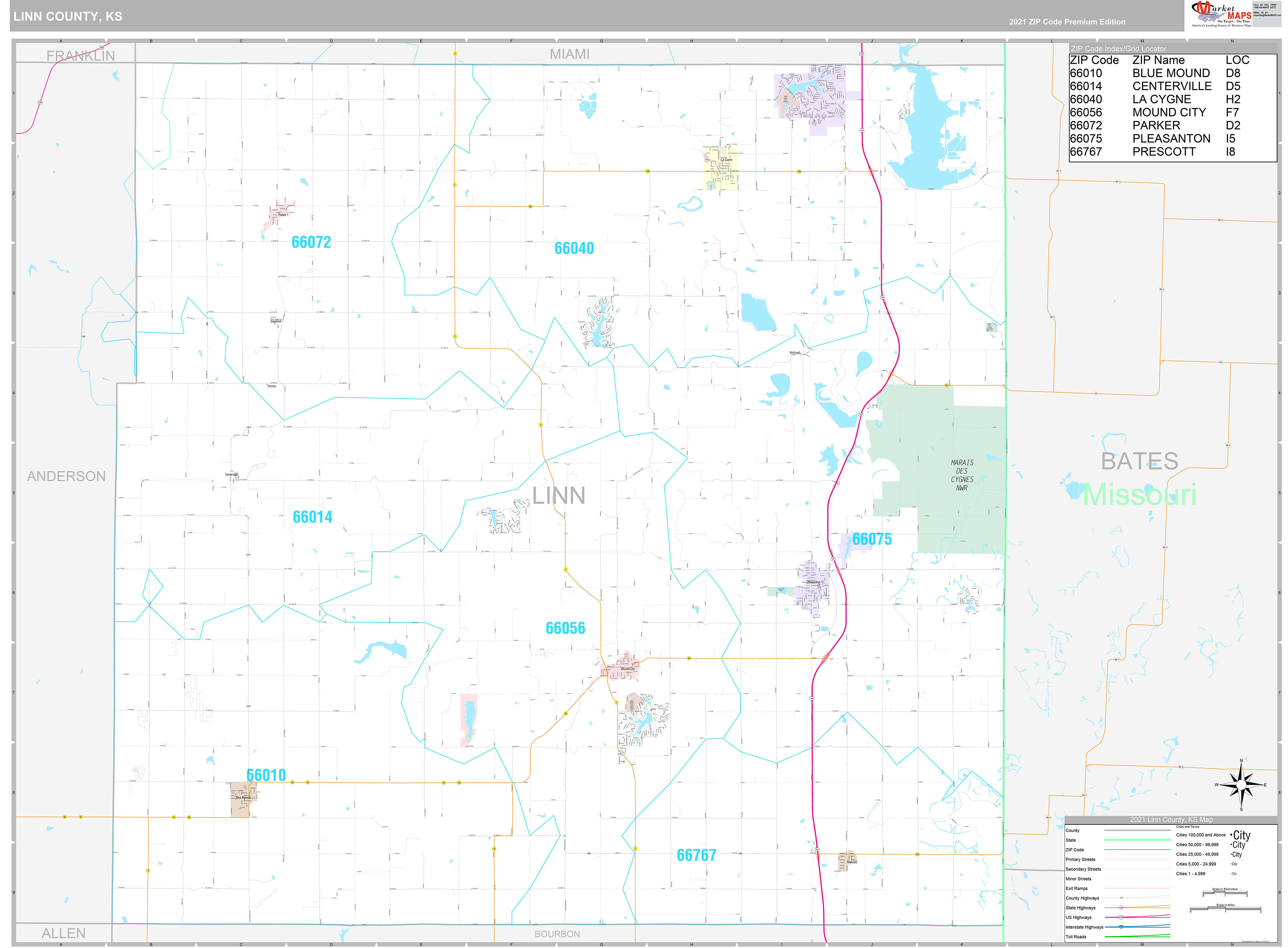 Linn County, KS Wall Map Premium Style by MarketMAPS