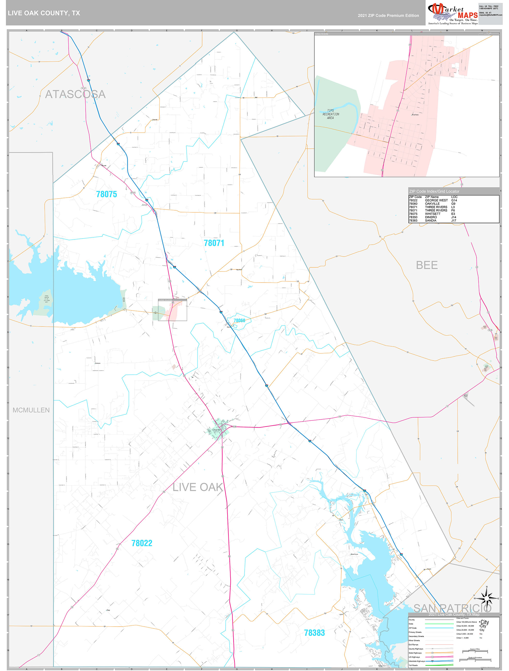 Live Oak County, TX Wall Map Premium Style by MarketMAPS