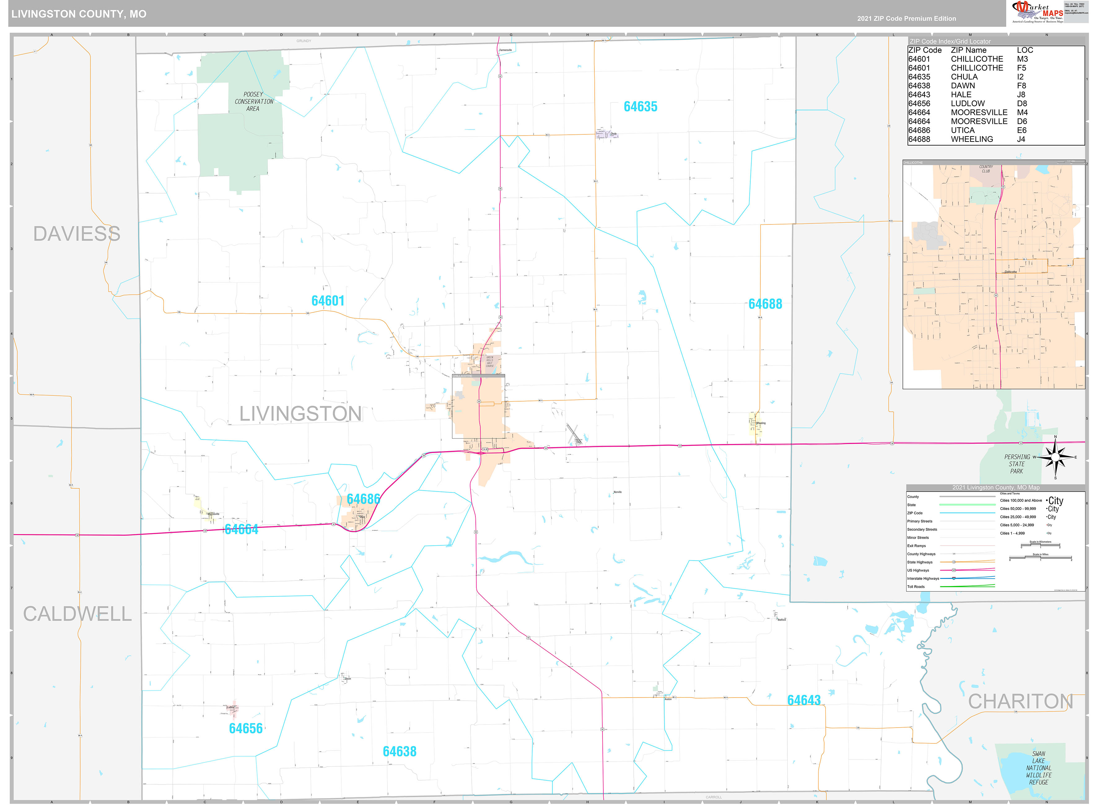 Livingston County, MO Wall Map Premium Style by MarketMAPS