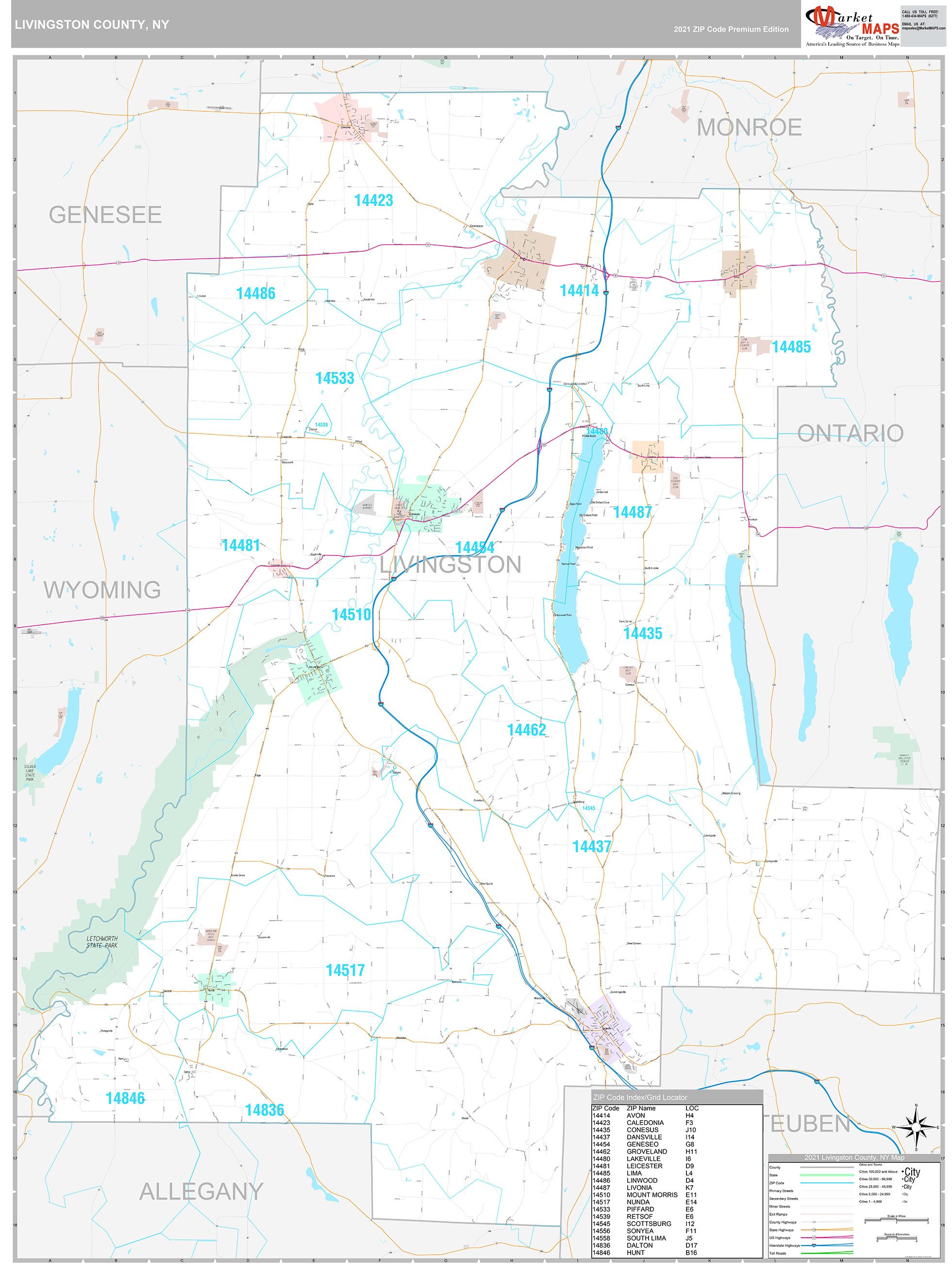 Livingston County, NY Wall Map Premium Style by MarketMAPS
