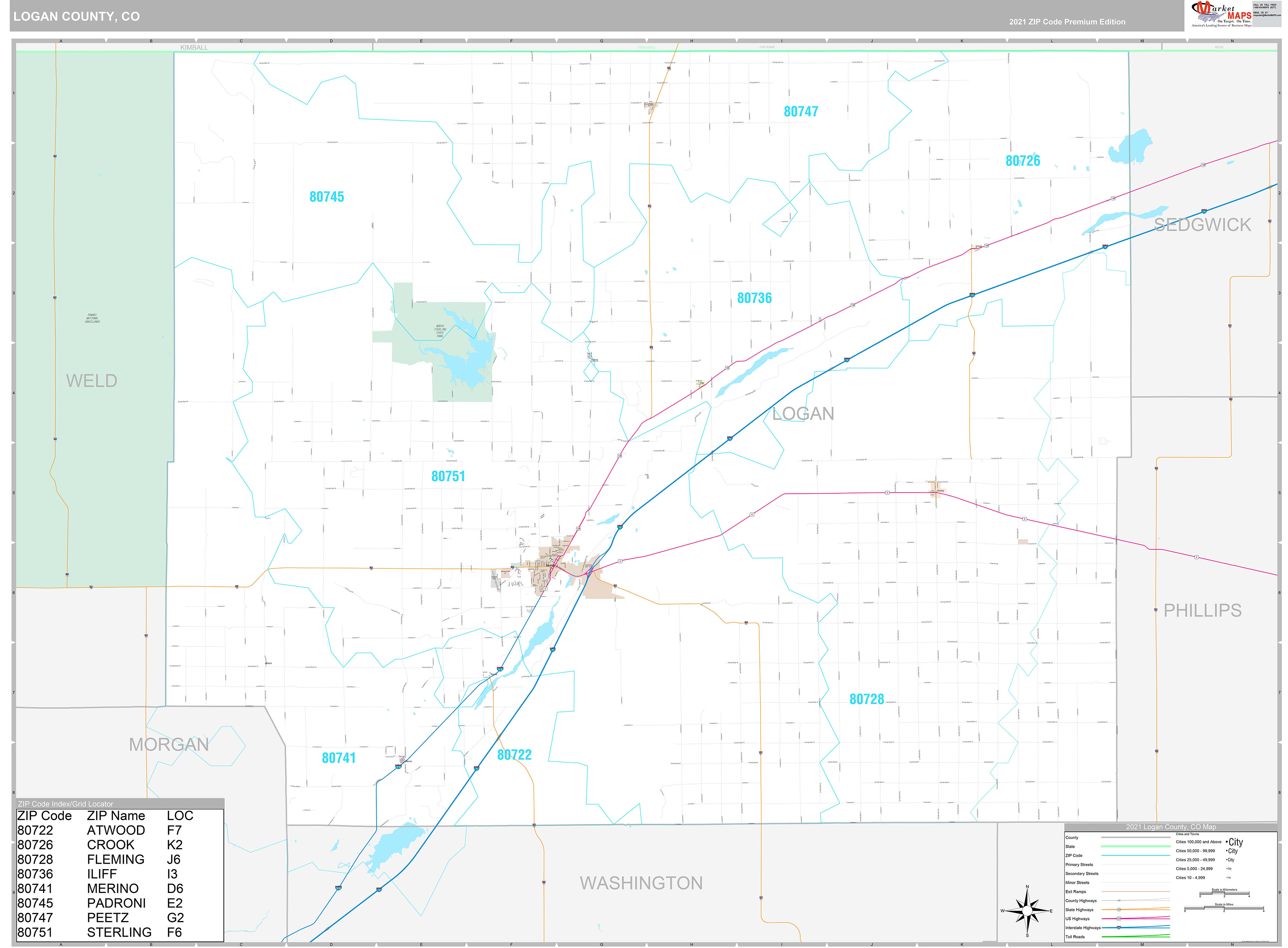 Logan County, CO Wall Map Premium Style by MarketMAPS