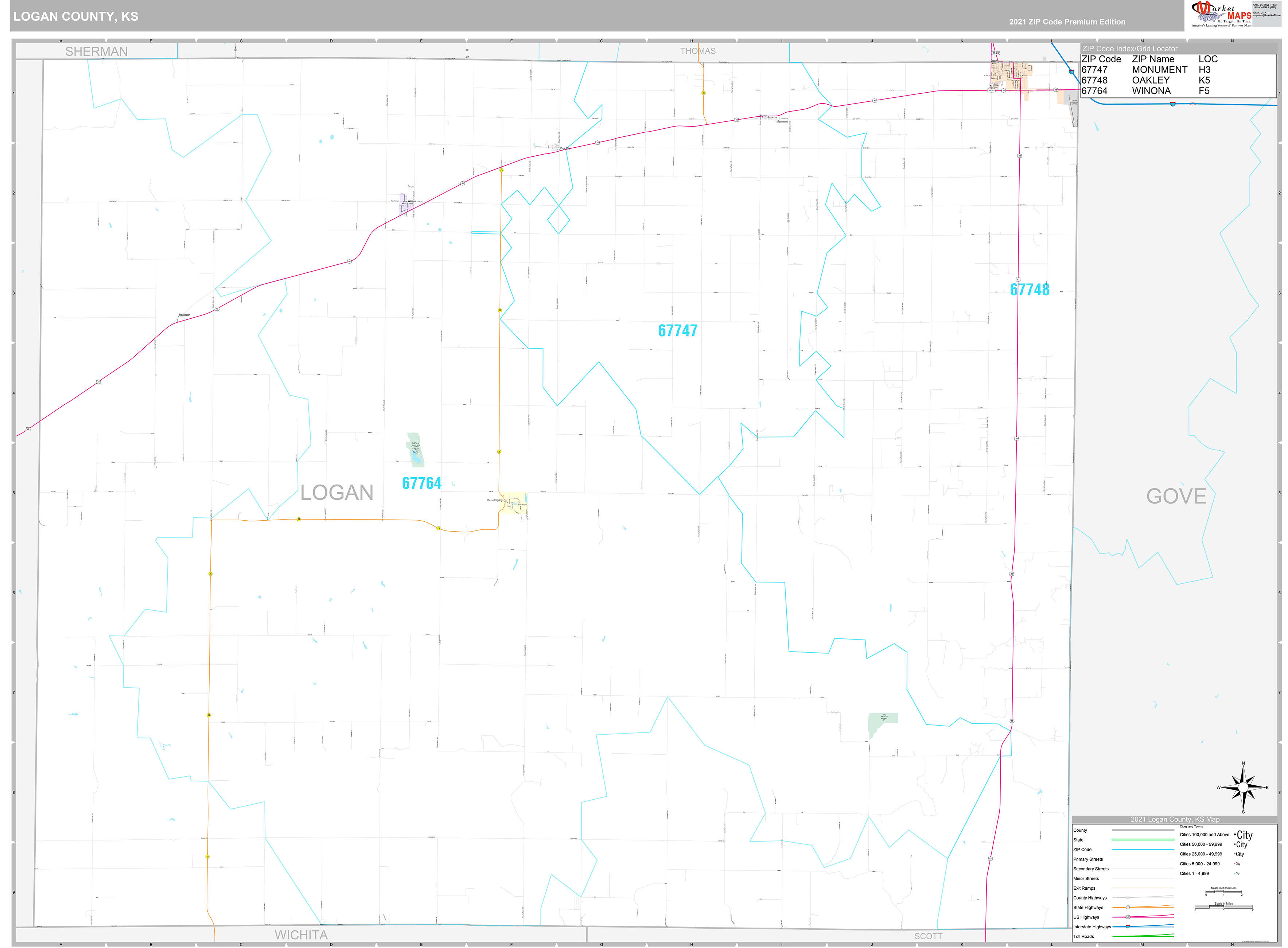 Logan County, KS Wall Map Premium Style by MarketMAPS MapSales