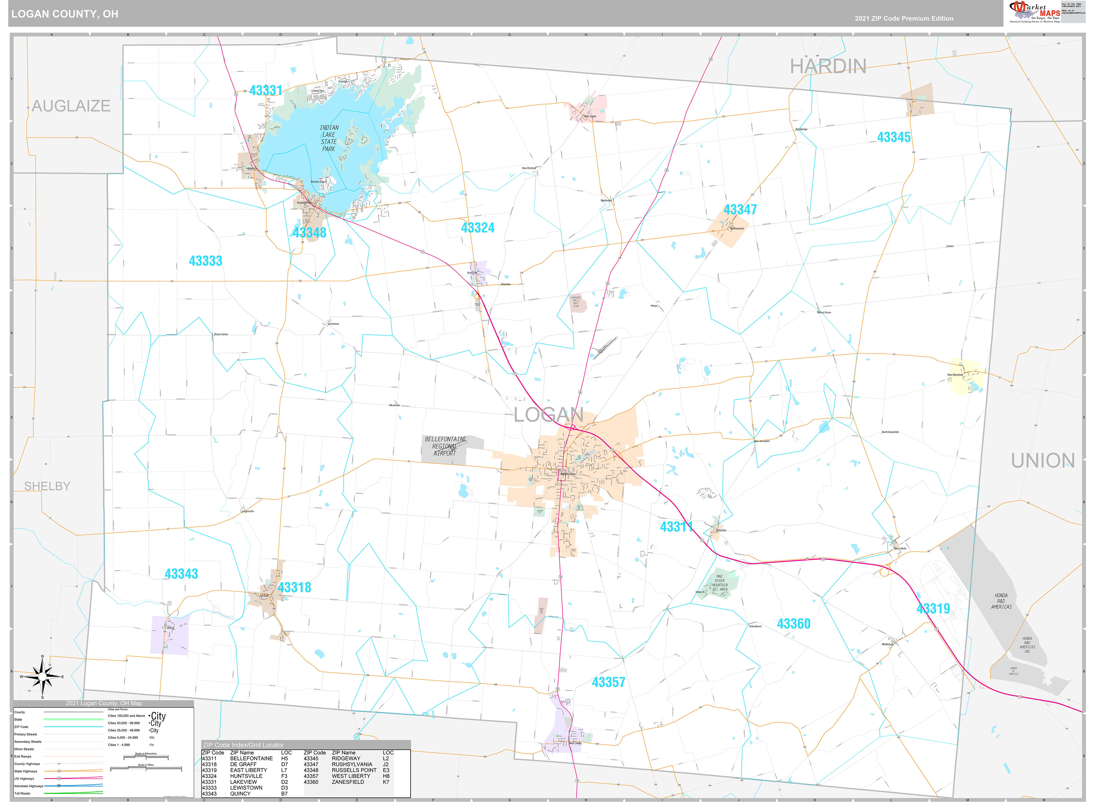 Logan County Oh Wall Map Premium Style By Marketmaps