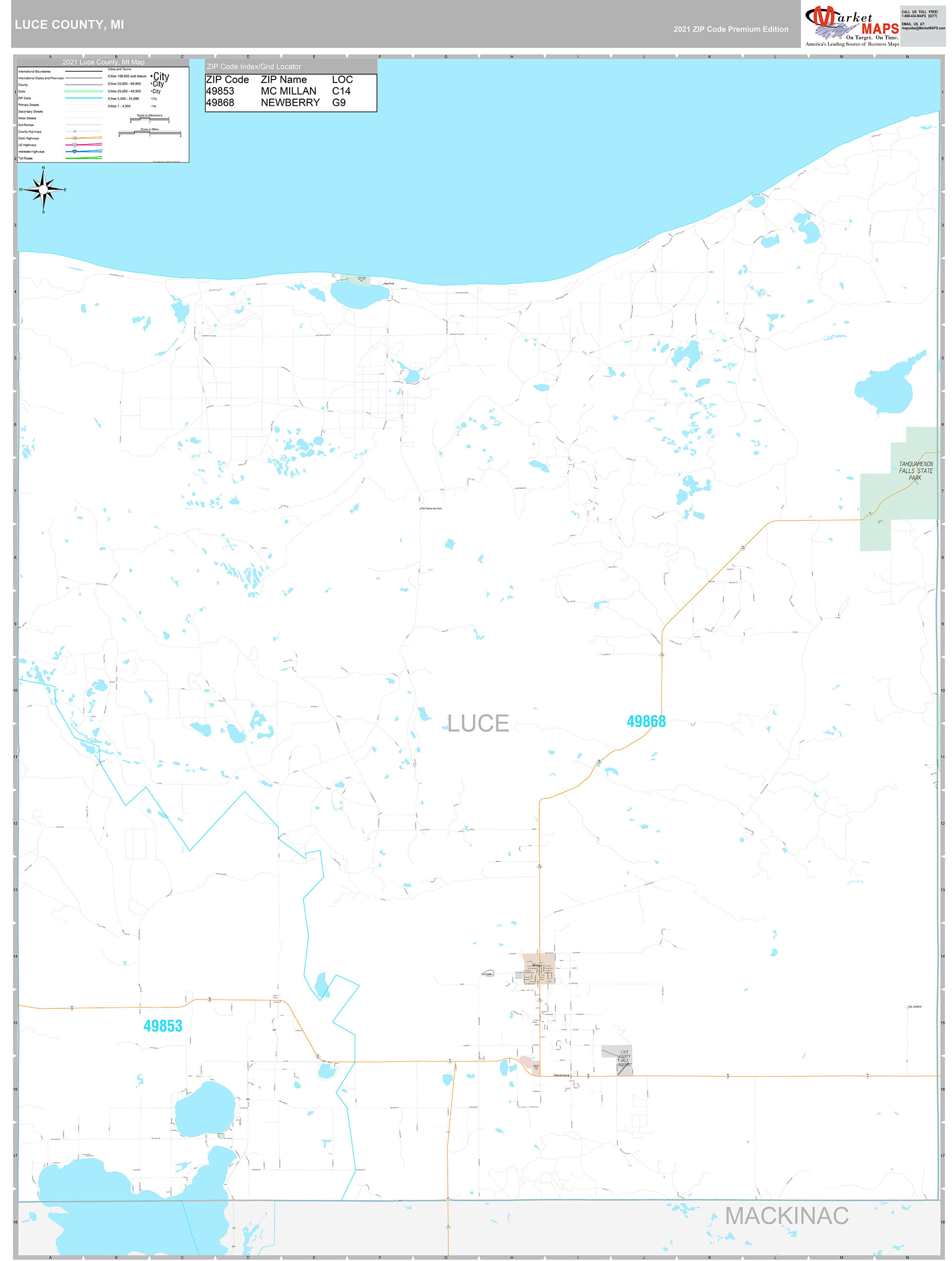 Luce County, MI Wall Map Premium Style by MarketMAPS MapSales