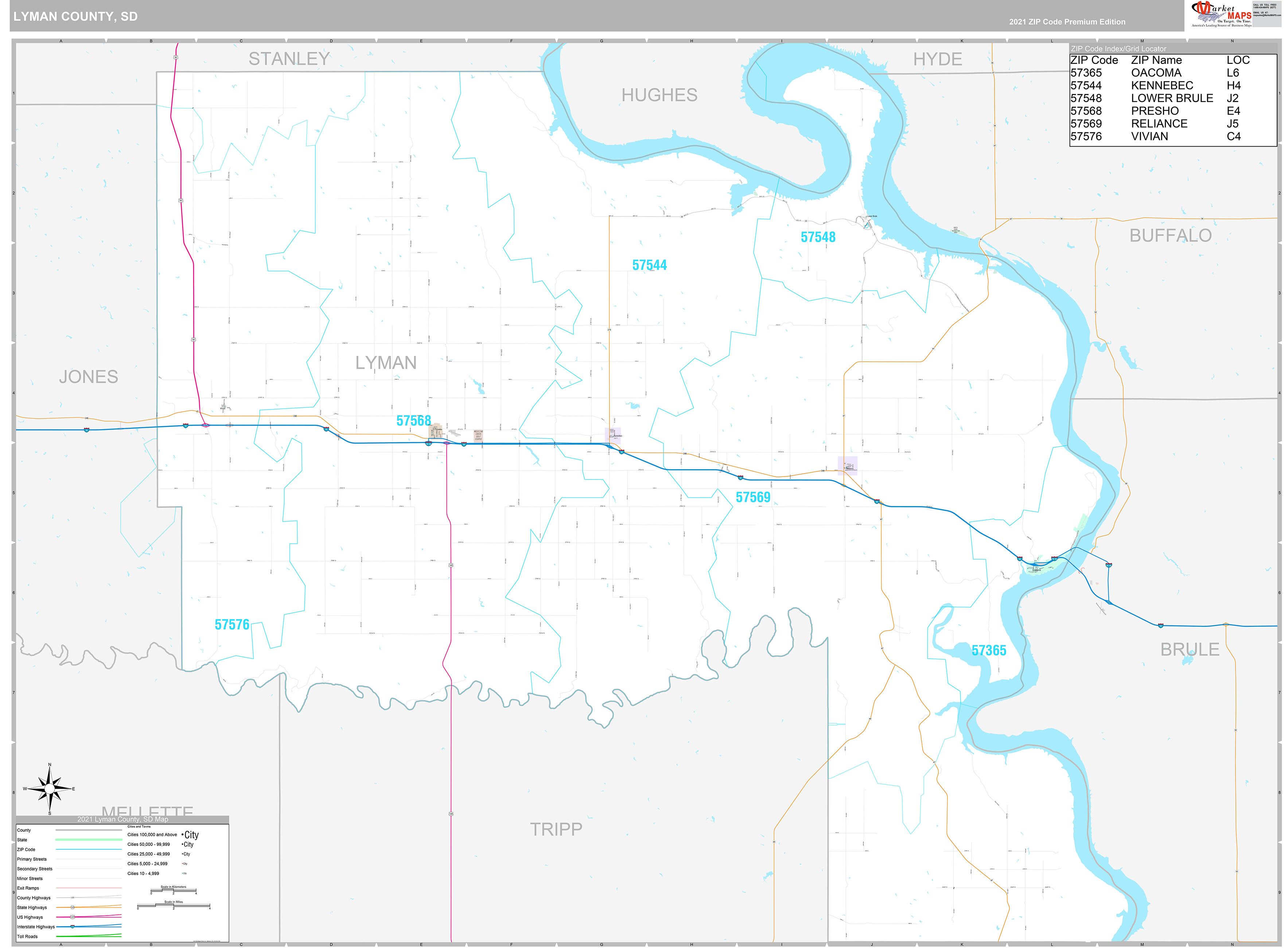 Lyman County, SD Wall Map Premium Style by MarketMAPS