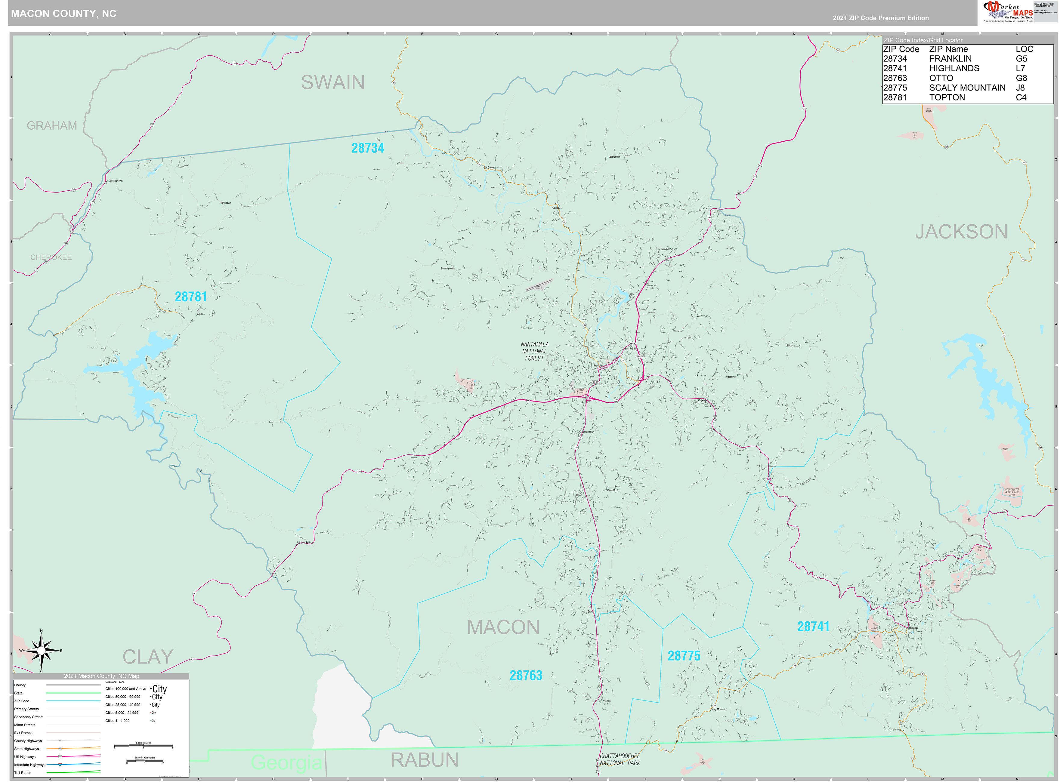 Macon County, NC Wall Map Premium Style by MarketMAPS