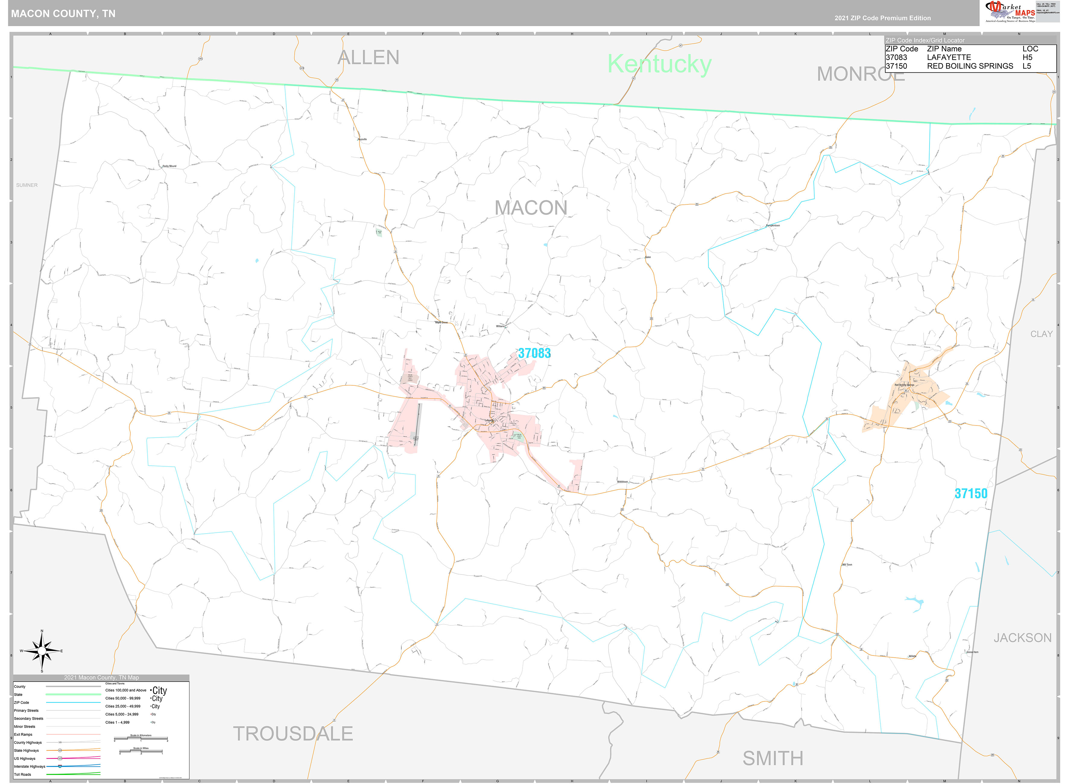 Macon County, TN Wall Map Premium Style by MarketMAPS