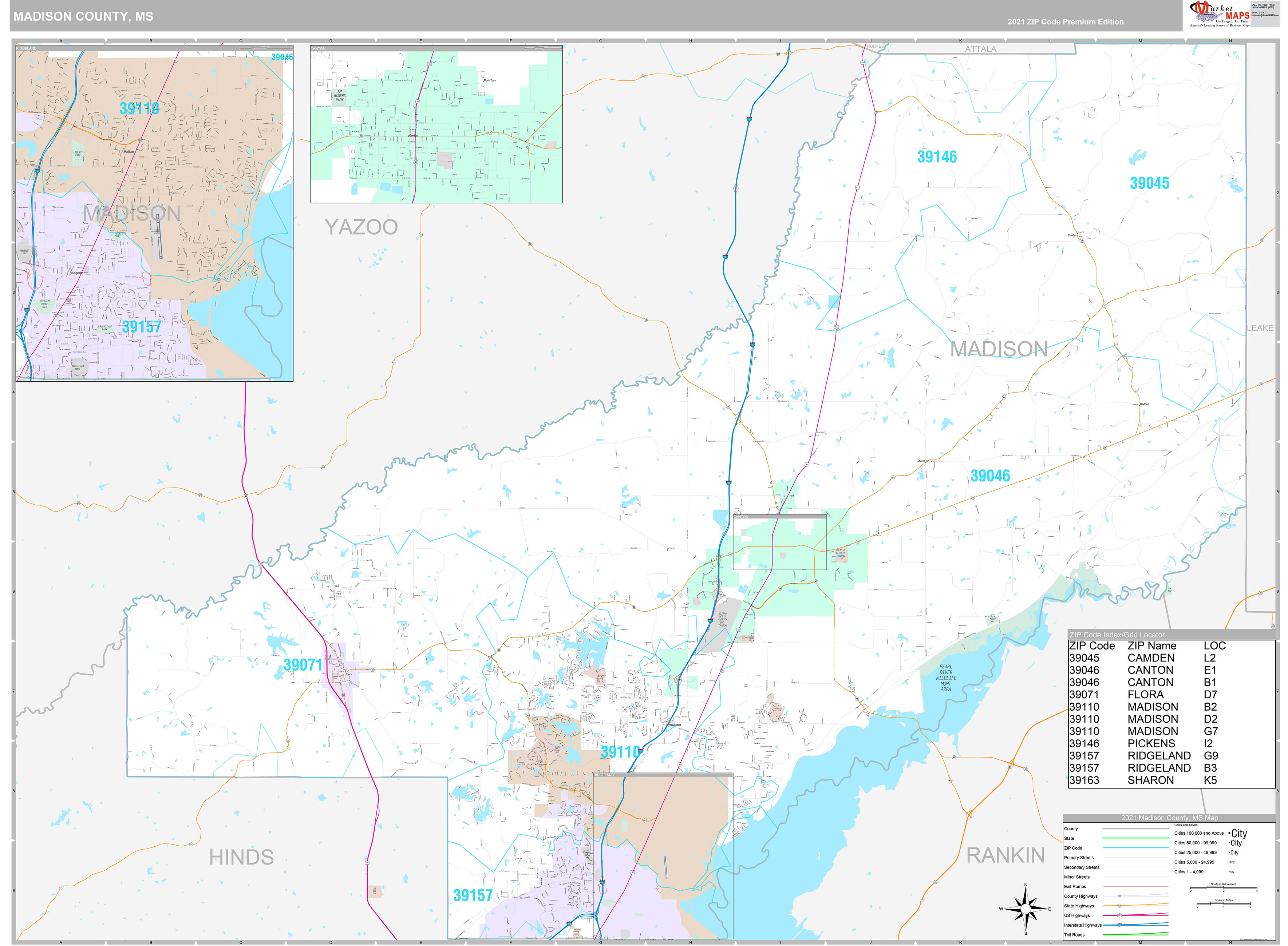 Madison County, MS Wall Map Premium Style by MarketMAPS MapSales