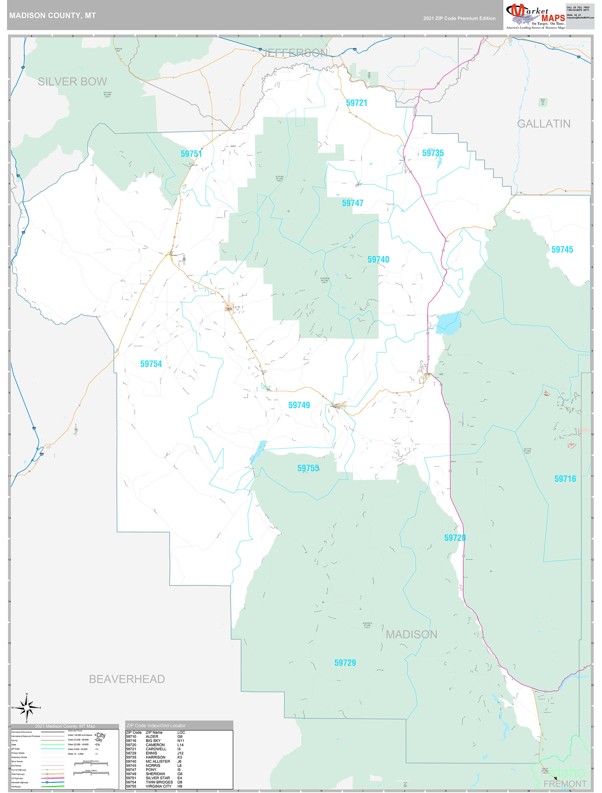Madison County, MT Wall Map Premium Style by MarketMAPS MapSales