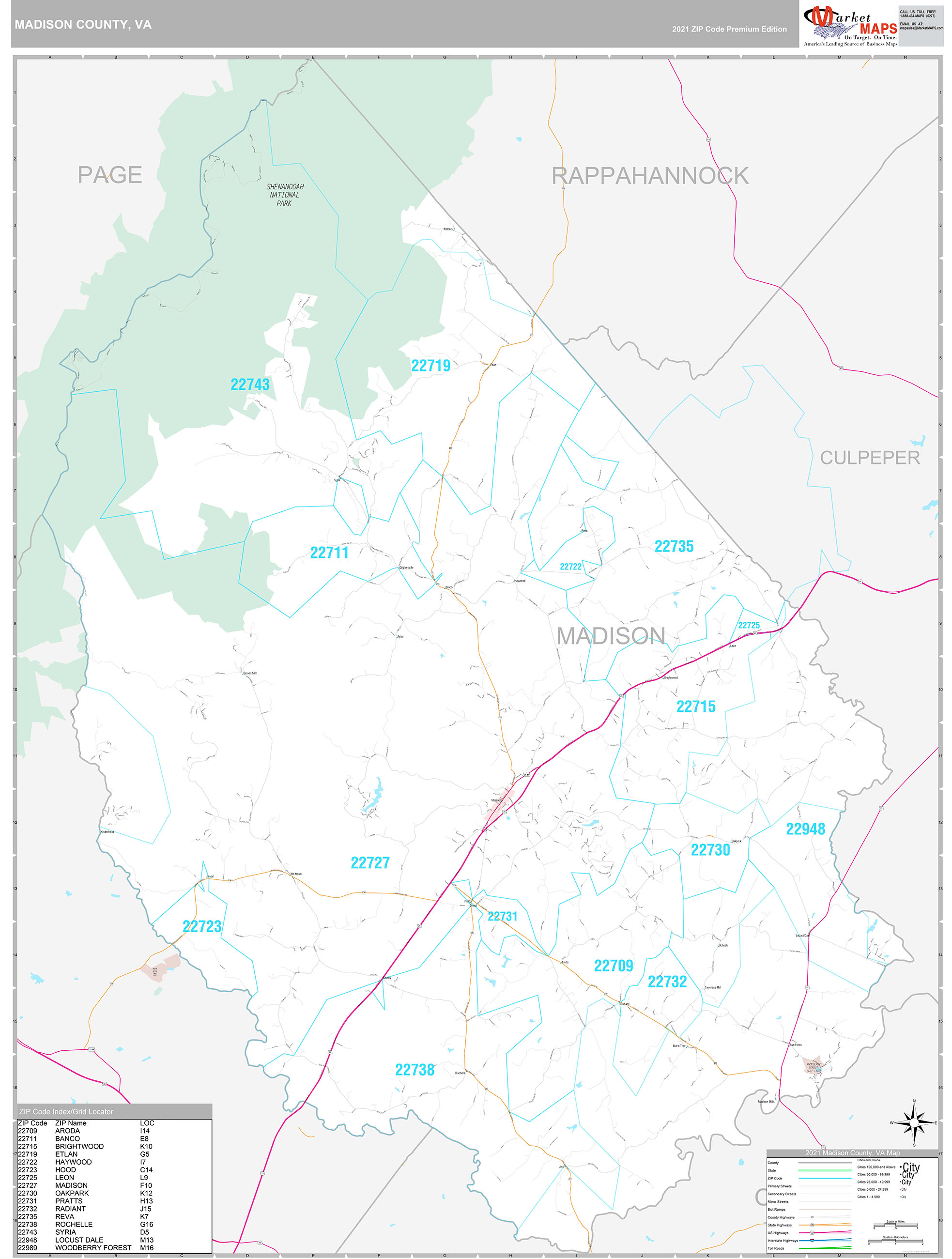 Madison County, VA Wall Map Premium Style by MarketMAPS MapSales