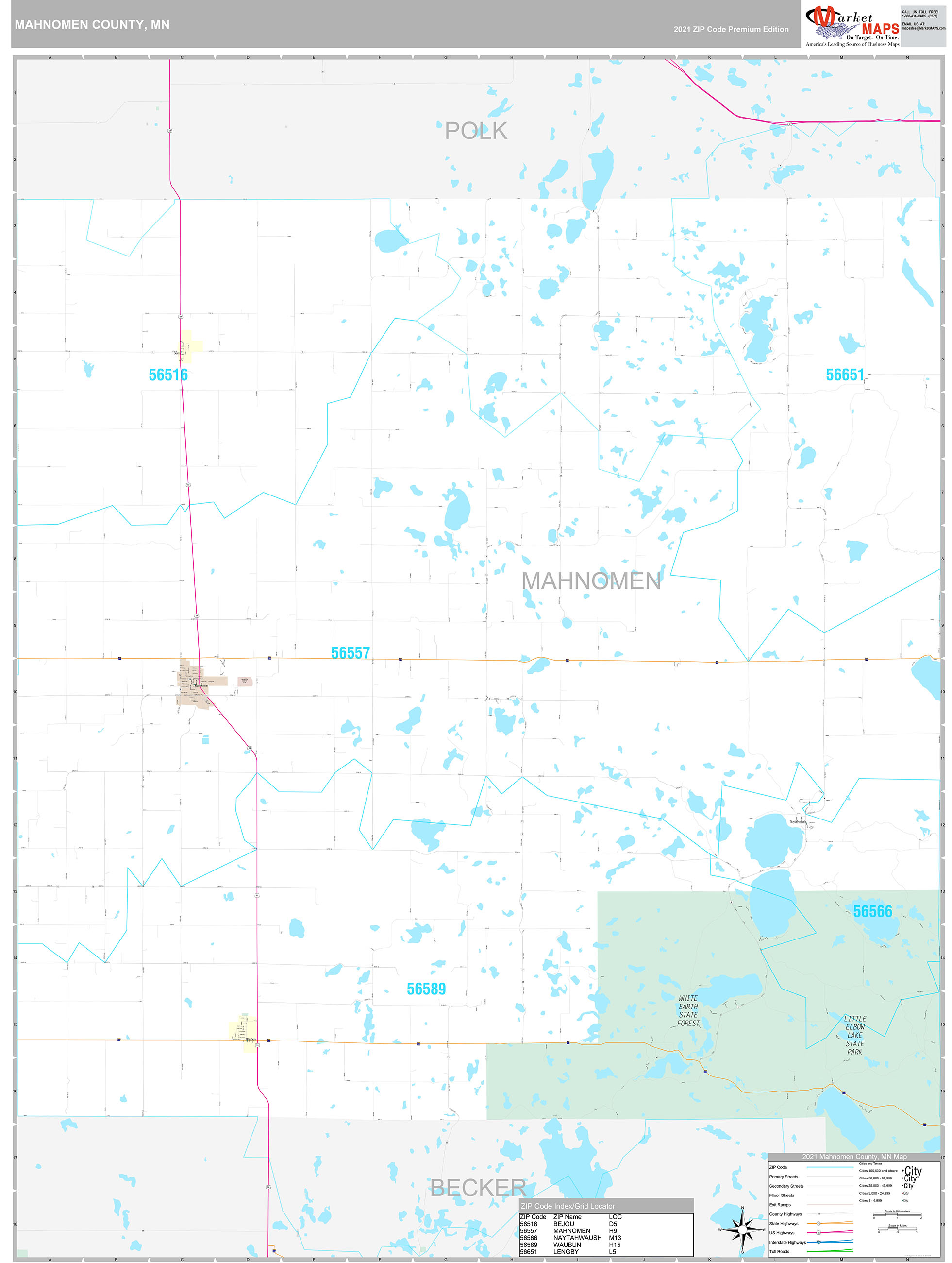 Mahnomen County, MN Wall Map Premium Style by MarketMAPS