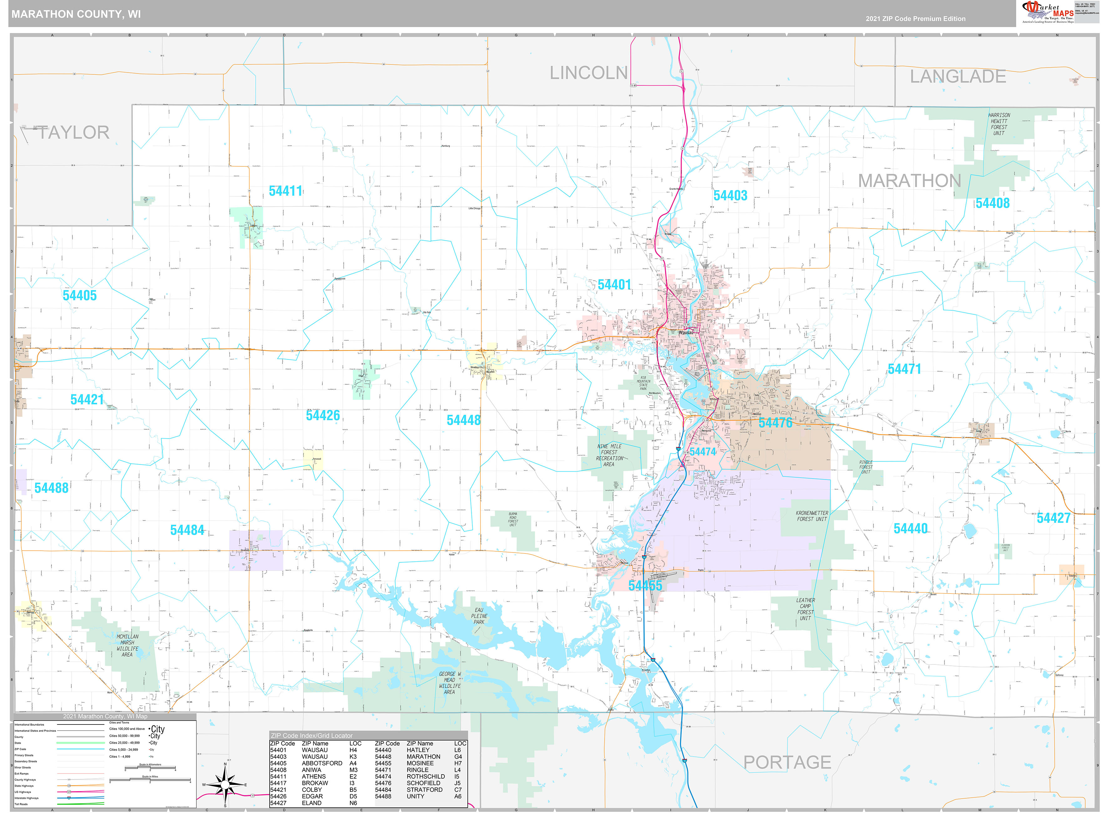 Marathon County, WI Wall Map Premium Style by MarketMAPS