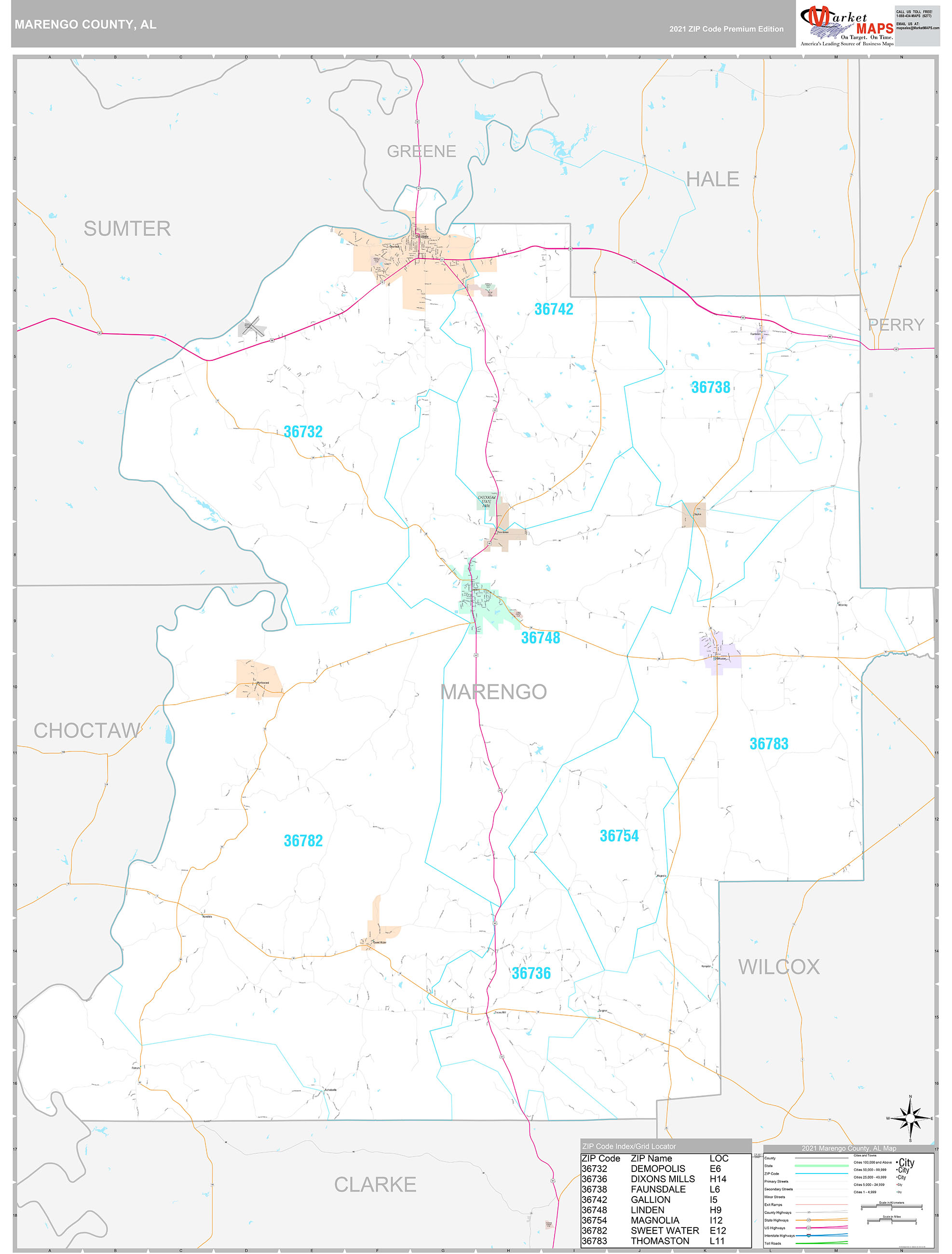Marengo County, AL Wall Map Premium Style by MarketMAPS MapSales