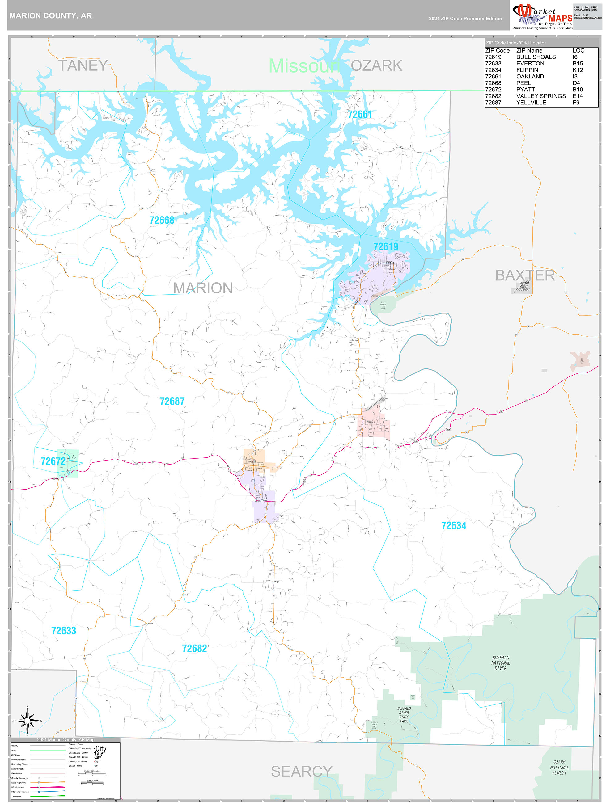 Marion County, AR Wall Map Premium Style by MarketMAPS MapSales