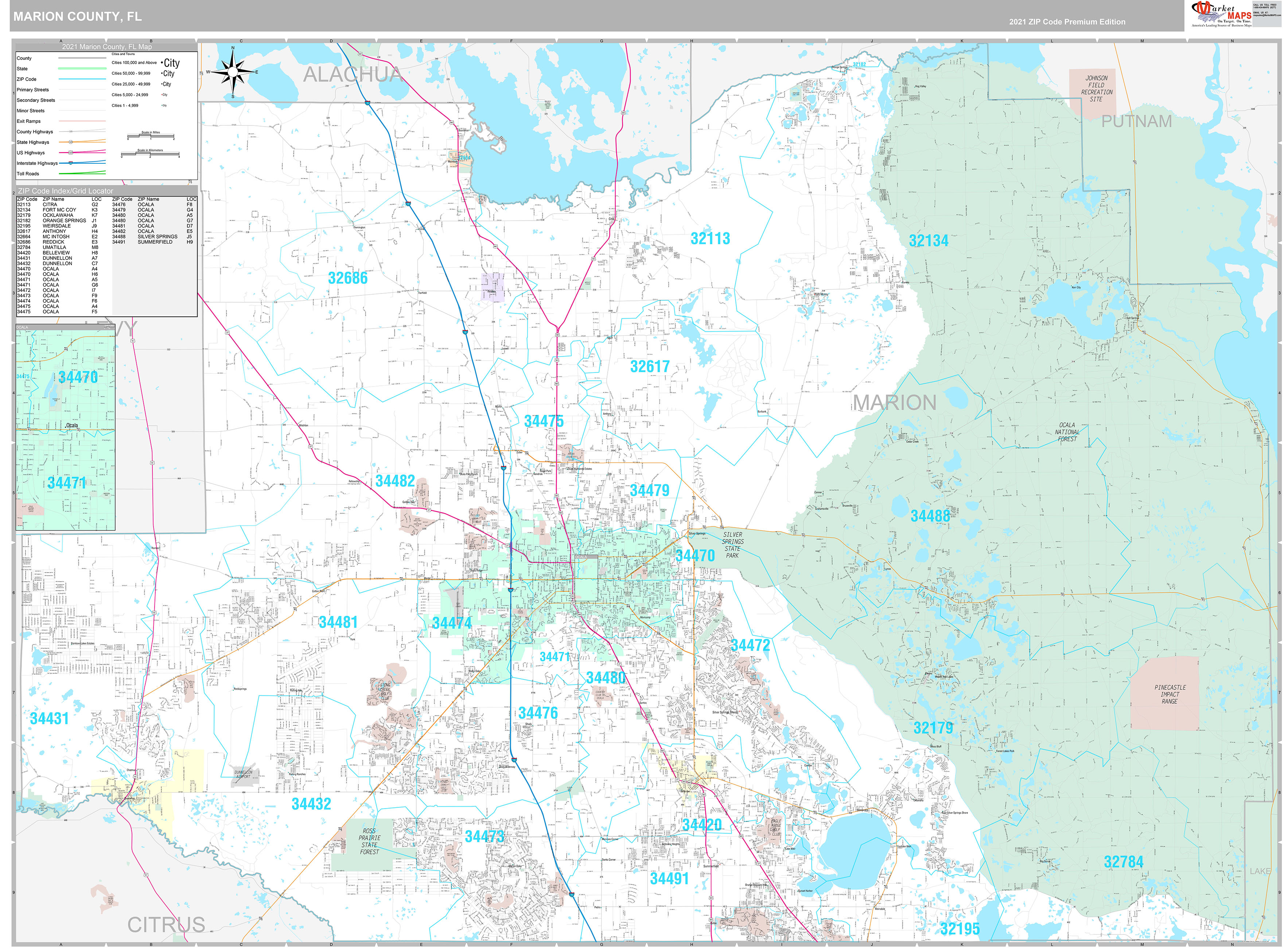 Marion County, FL Wall Map Premium Style by MarketMAPS MapSales