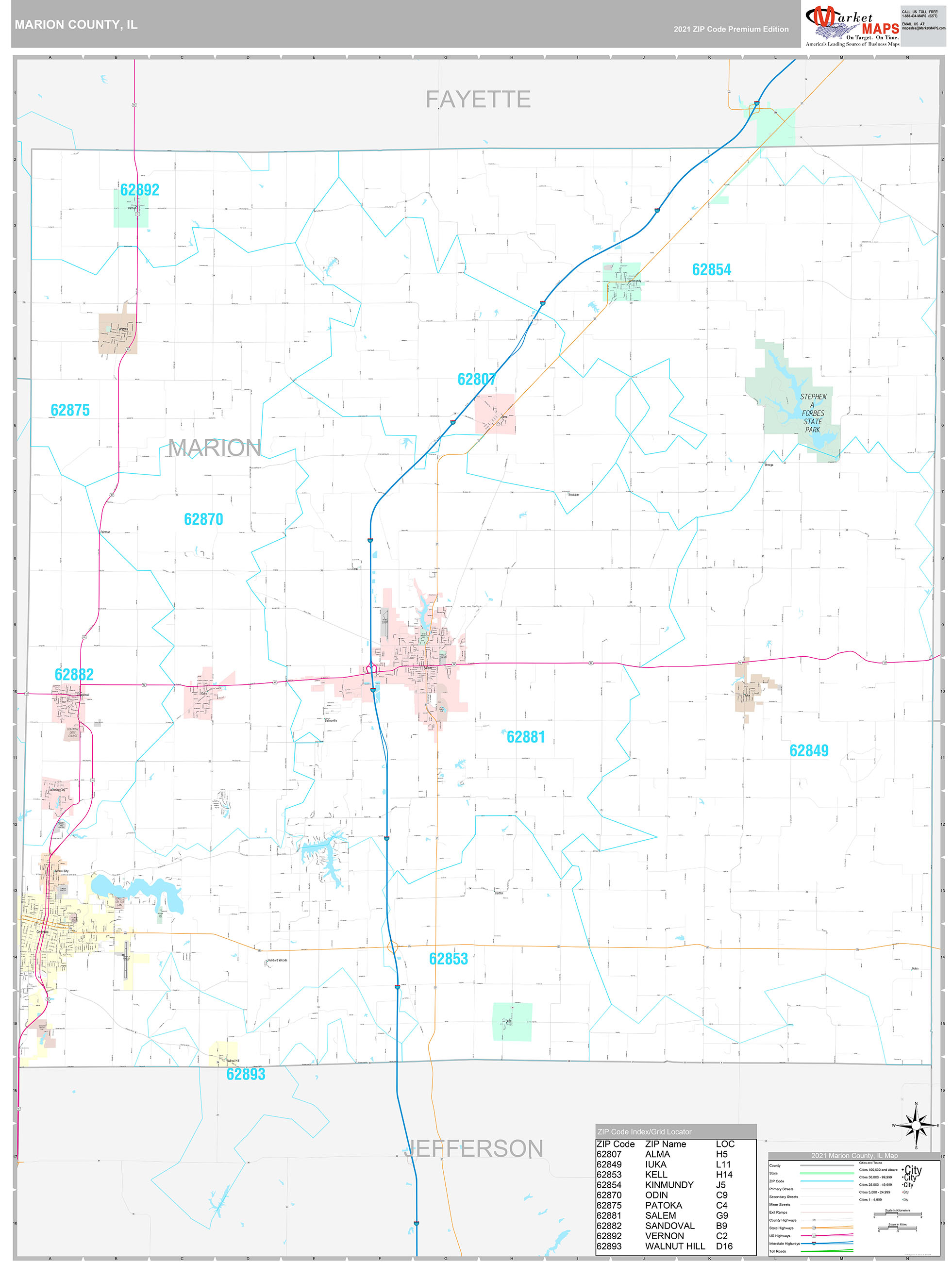 Marion County, IL Wall Map Premium Style by MarketMAPS