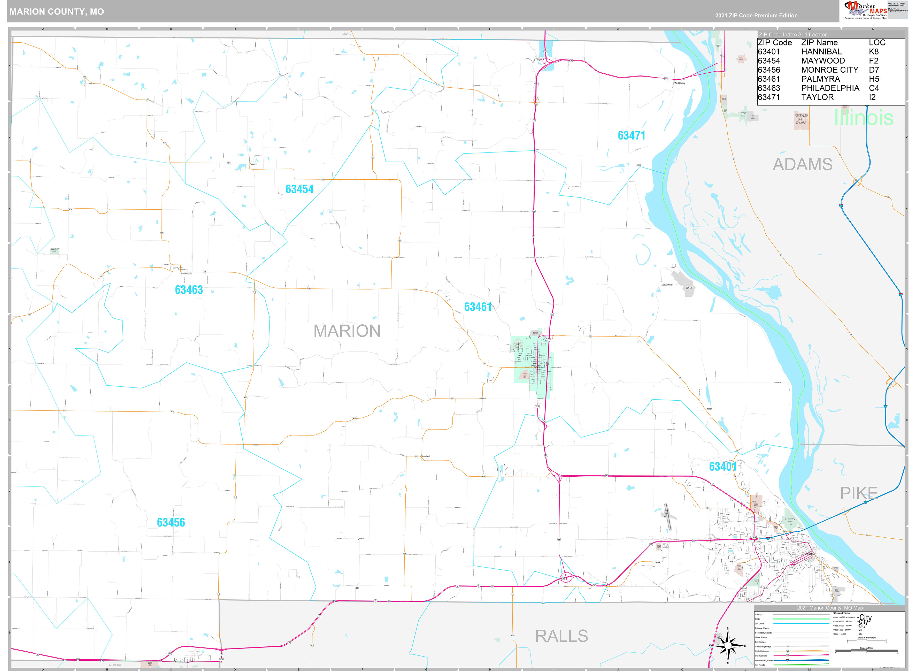 Marion County Mo Scanner Marion County, MO Wall Map Premium Style by MarketMAPS - MapSales.com