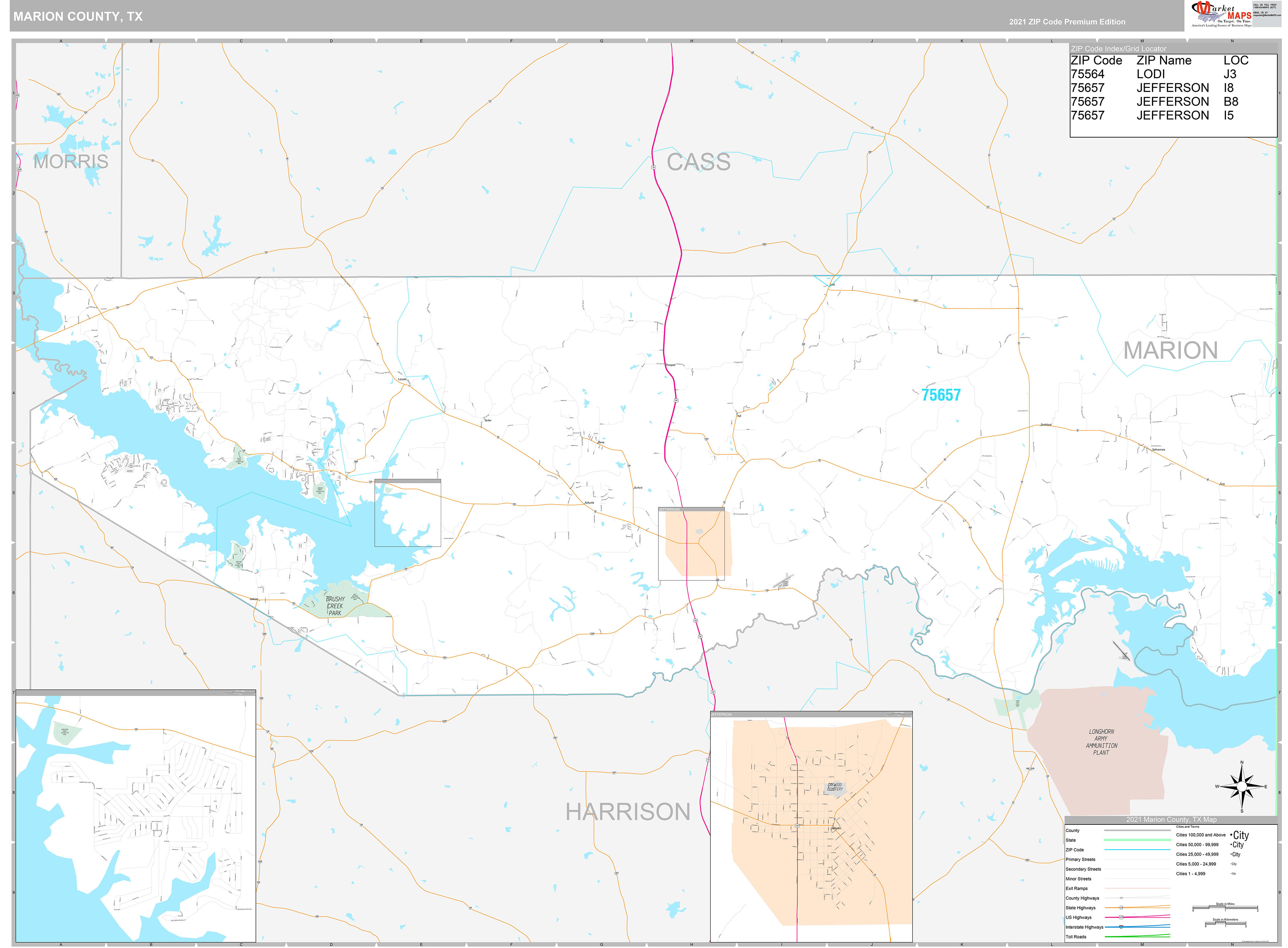 Marion County, TX Wall Map Premium Style by MarketMAPS MapSales