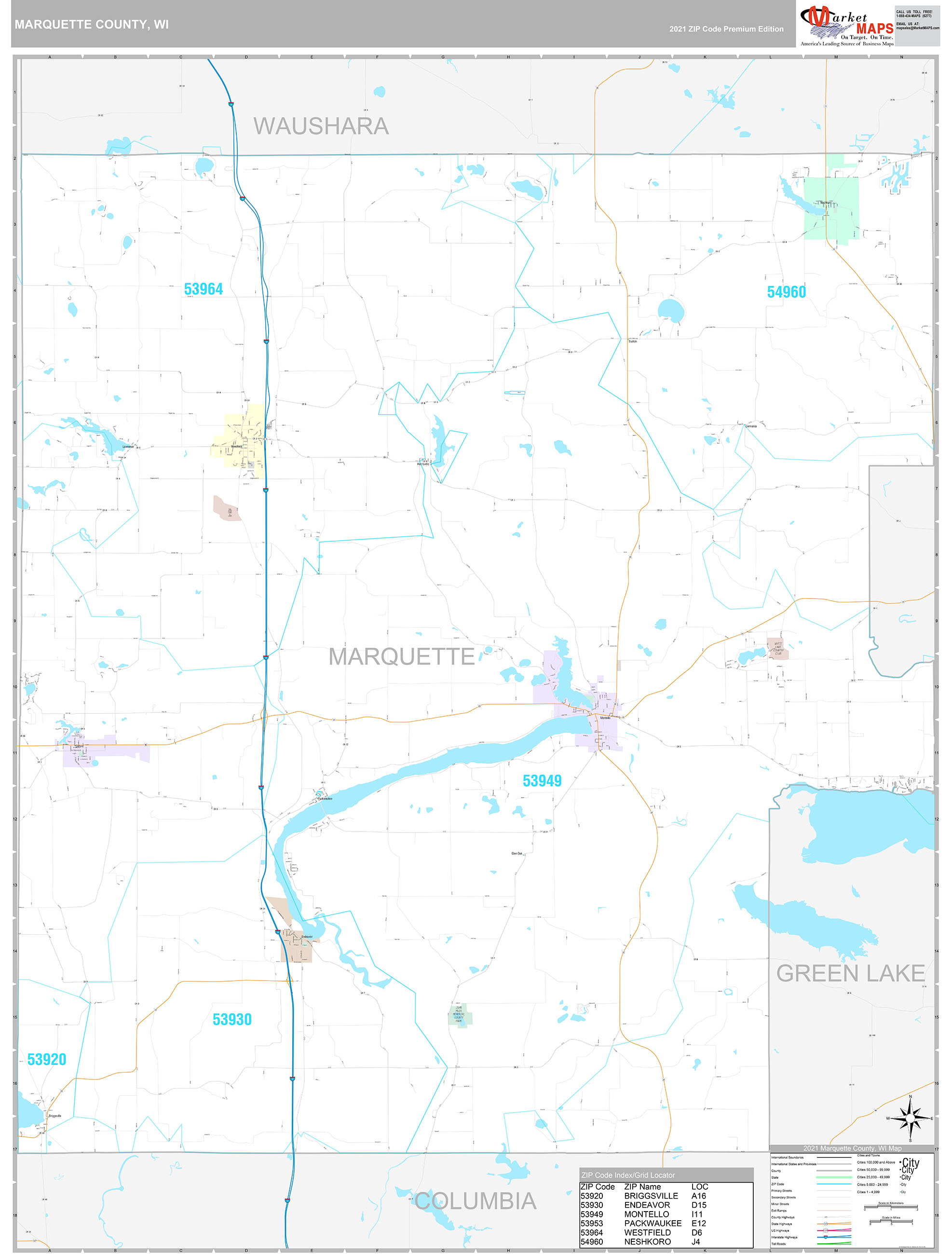 Marquette County, WI Wall Map Premium Style by MarketMAPS