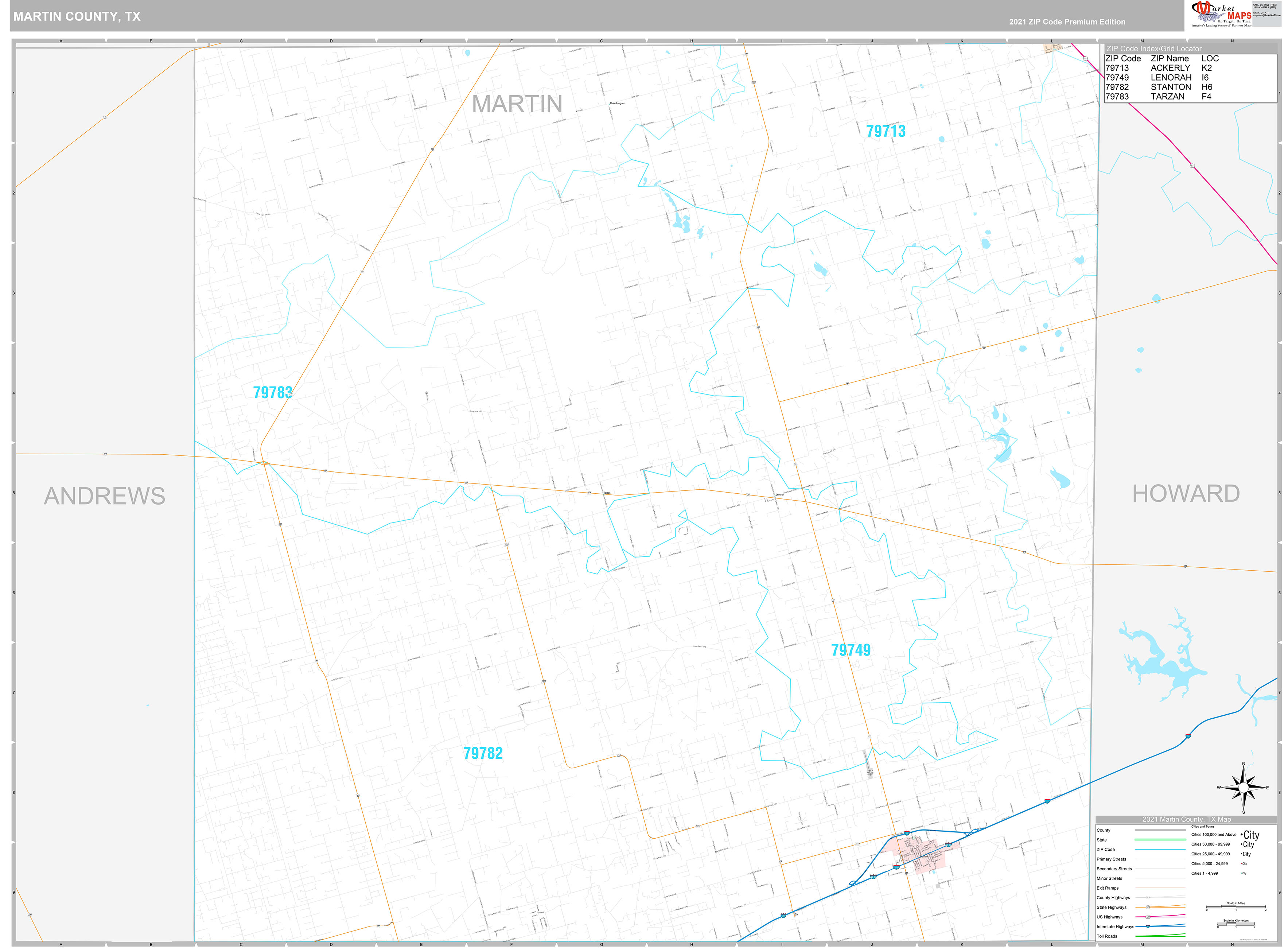 Martin County, TX Wall Map Premium Style by MarketMAPS