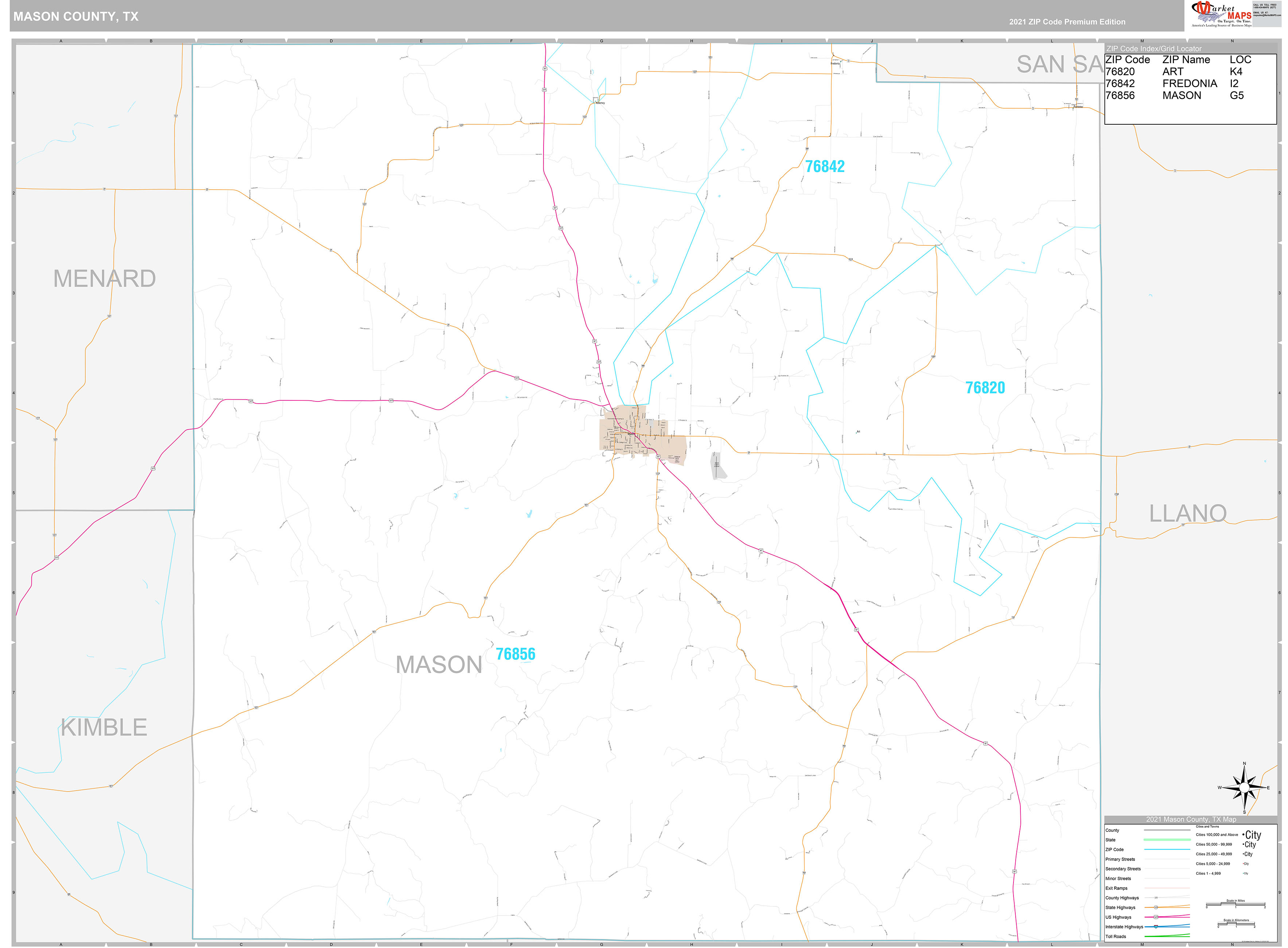Mason County, TX Wall Map Premium Style by MarketMAPS MapSales
