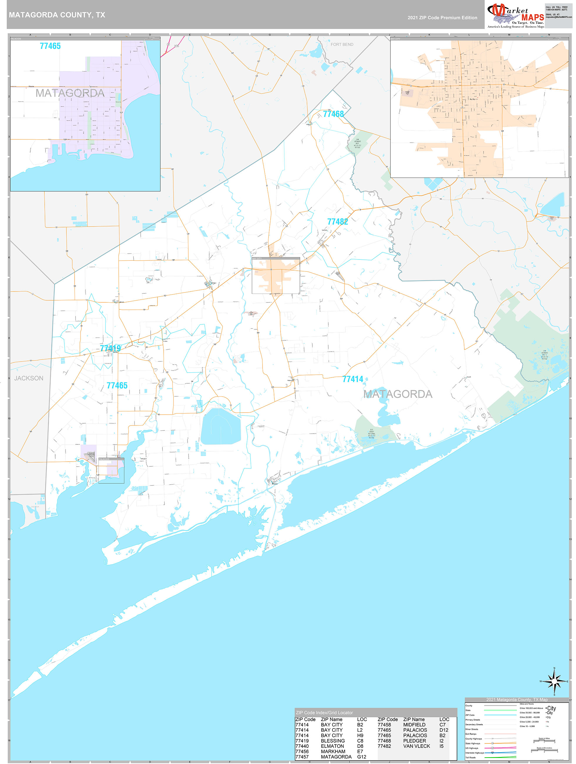 Matagorda County, TX Wall Map Premium Style by MarketMAPS MapSales