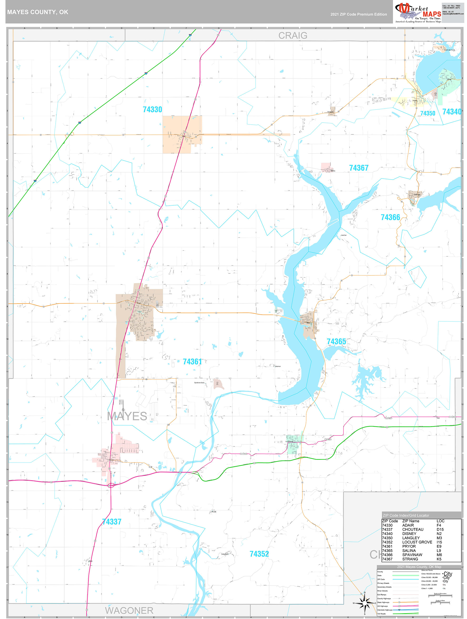 Mayes County, OK Wall Map Premium Style by MarketMAPS