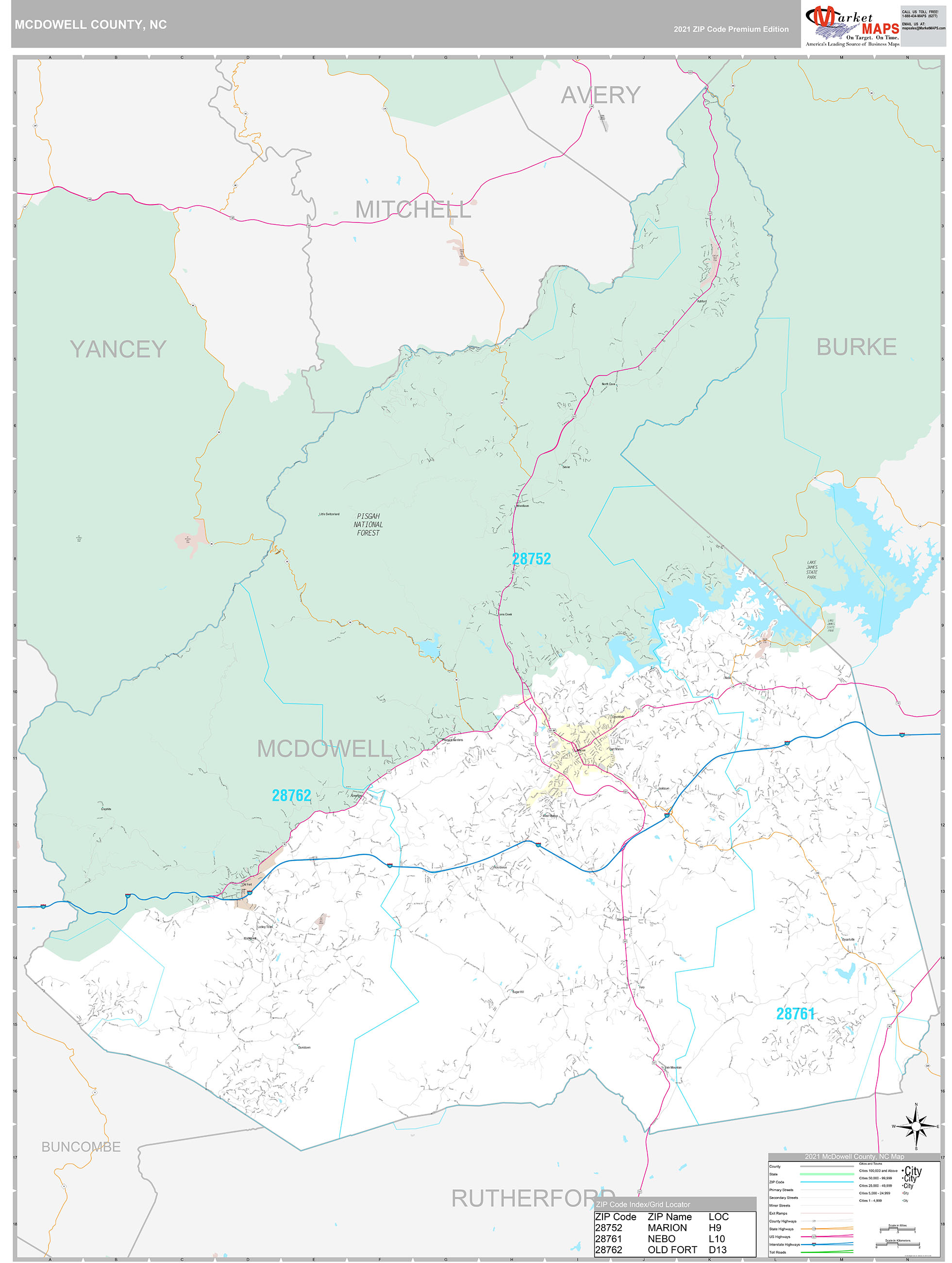 McDowell County, NC Wall Map Premium Style by MarketMAPS MapSales