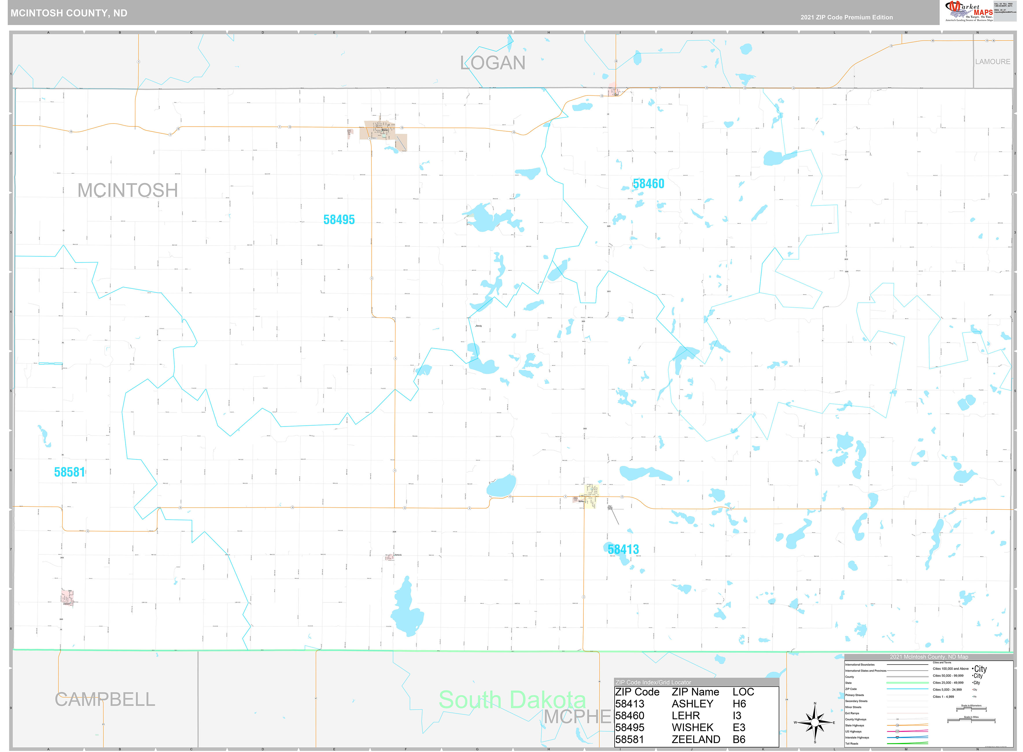 McIntosh County, ND Wall Map Premium Style by MarketMAPS MapSales