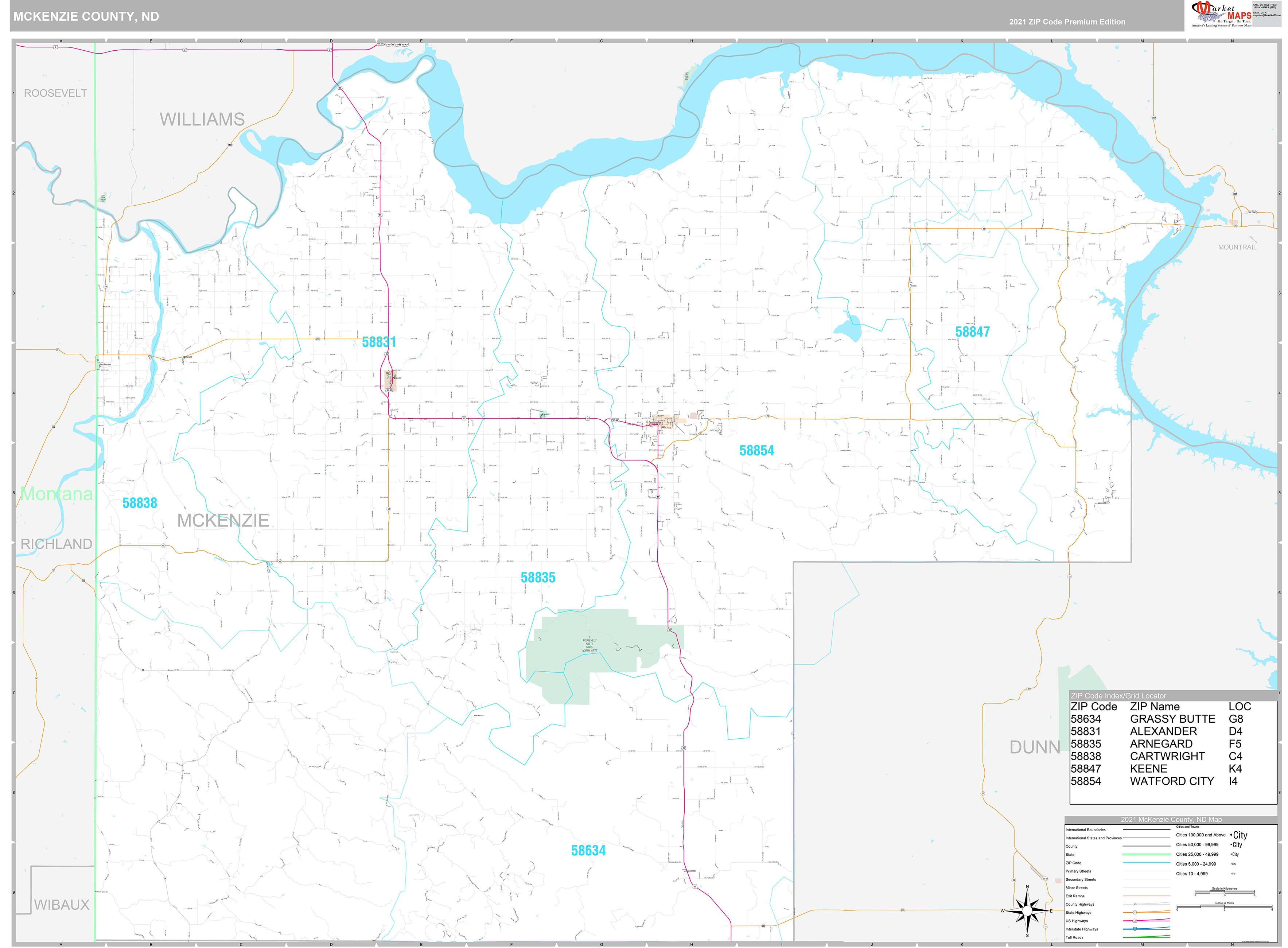 McKenzie County, ND Wall Map Premium Style by MarketMAPS MapSales