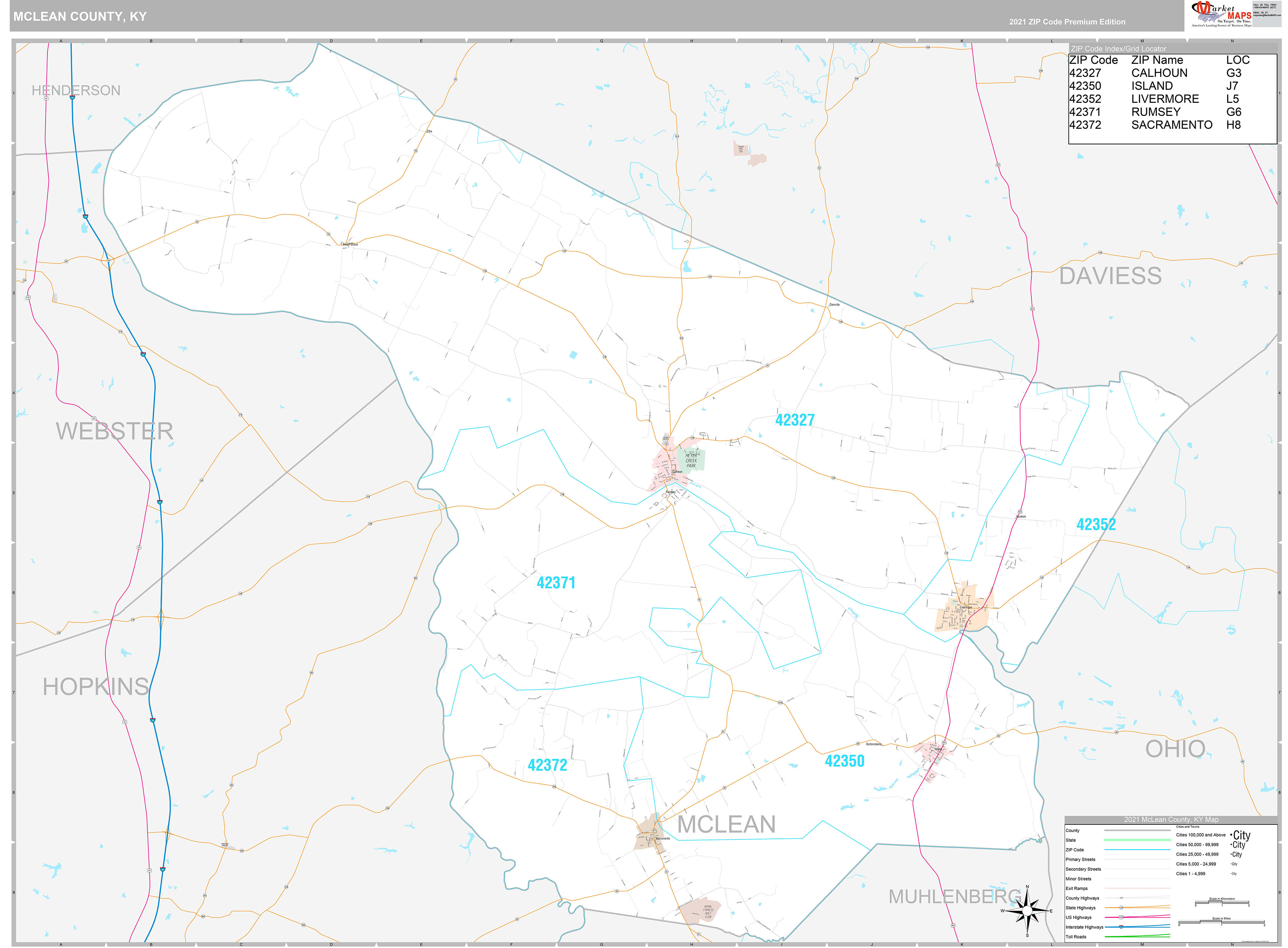 McLean County, KY Wall Map Premium Style by MarketMAPS MapSales
