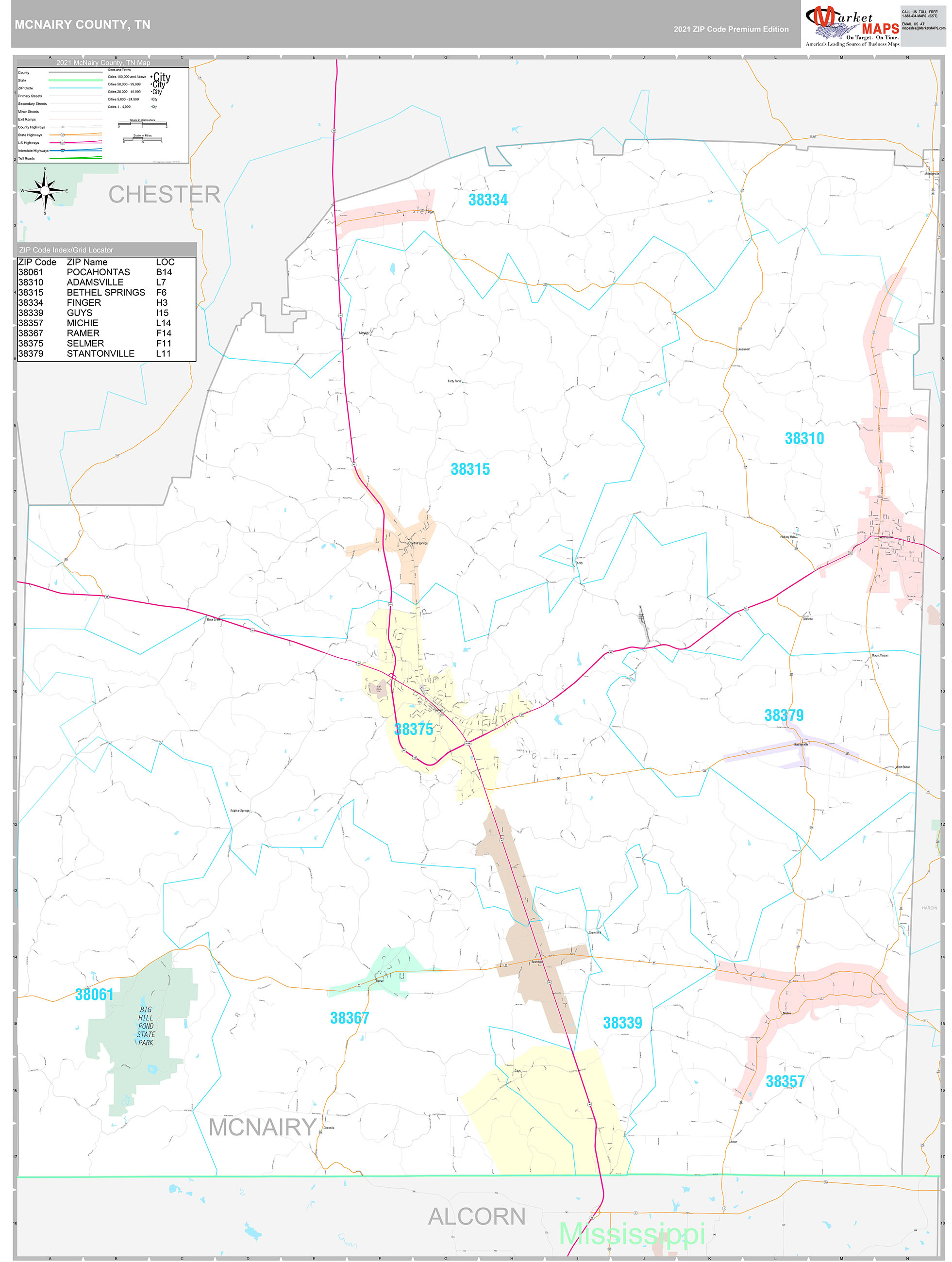 McNairy County, TN Wall Map Premium Style by MarketMAPS MapSales