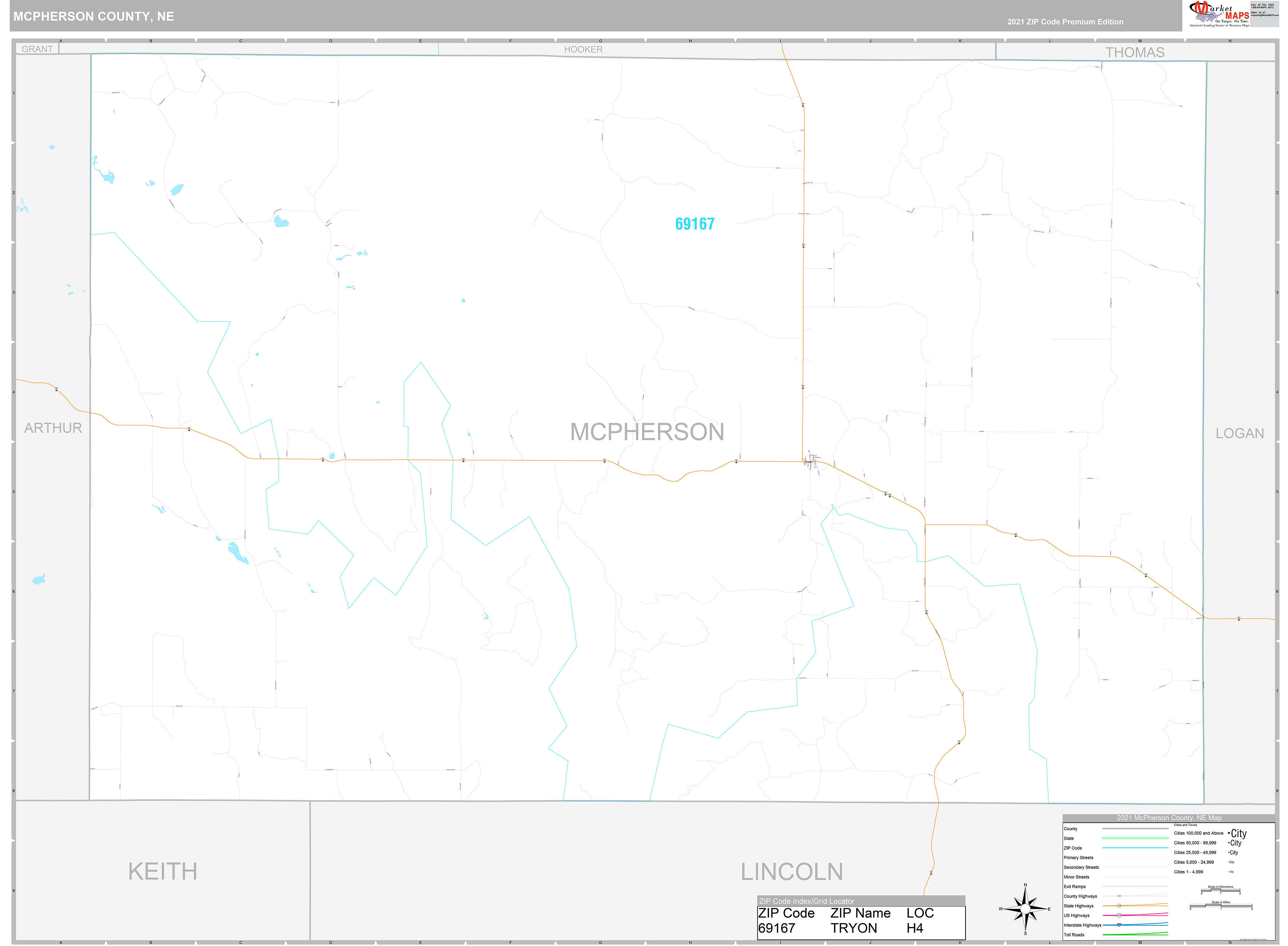 McPherson County, NE Wall Map Premium Style by MarketMAPS