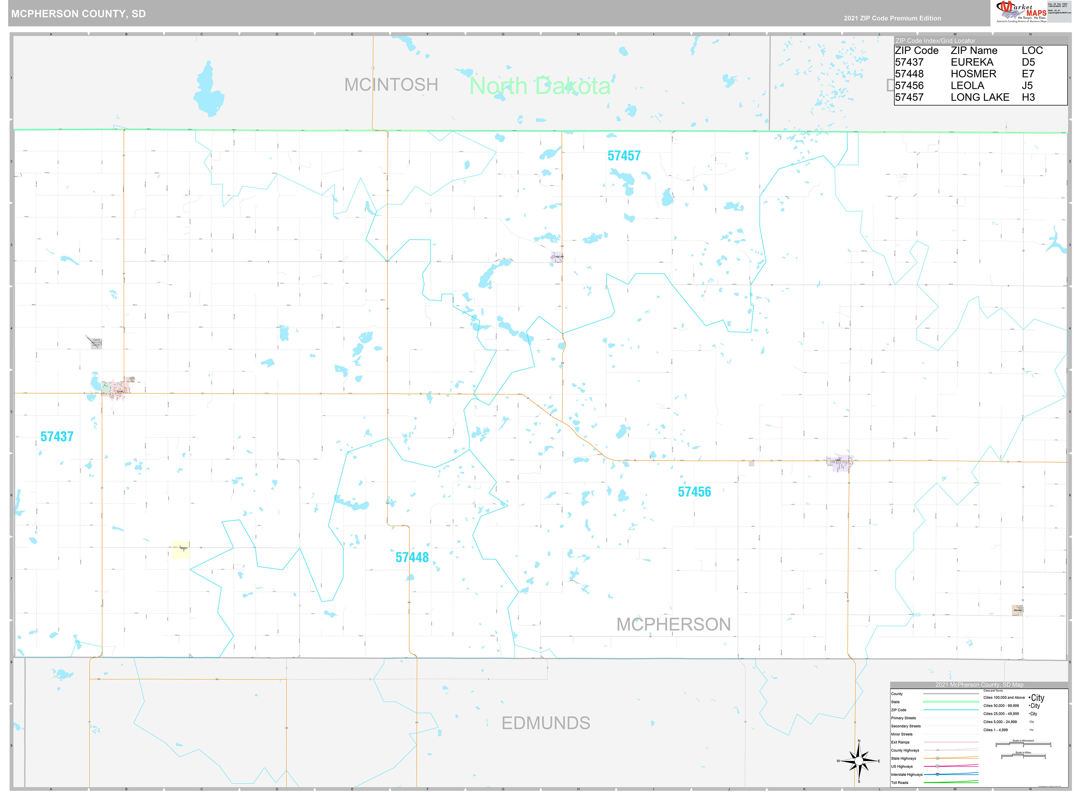 McPherson County, SD Wall Map Premium Style by MarketMAPS