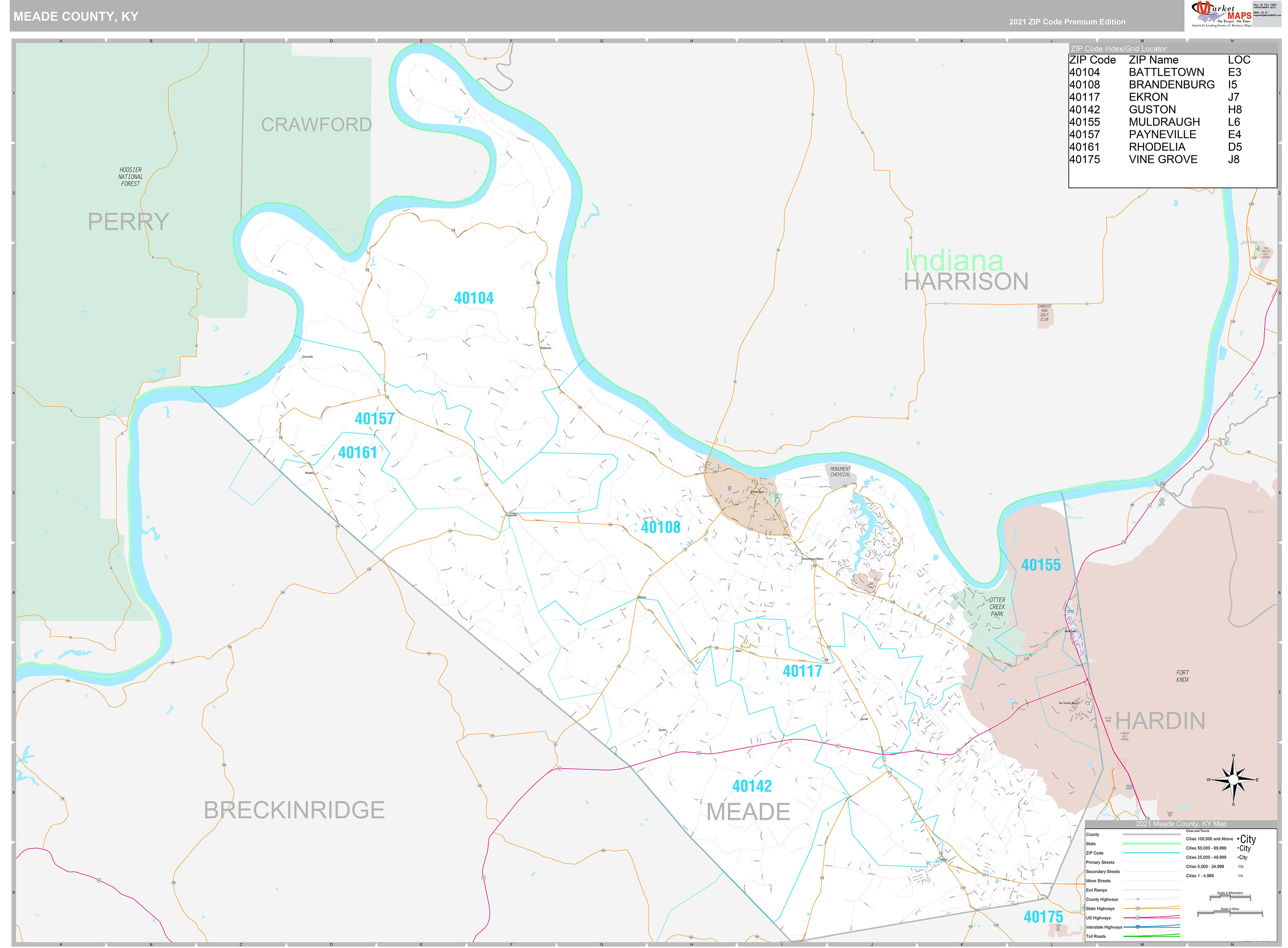 Meade County, KY Wall Map Premium Style by MarketMAPS