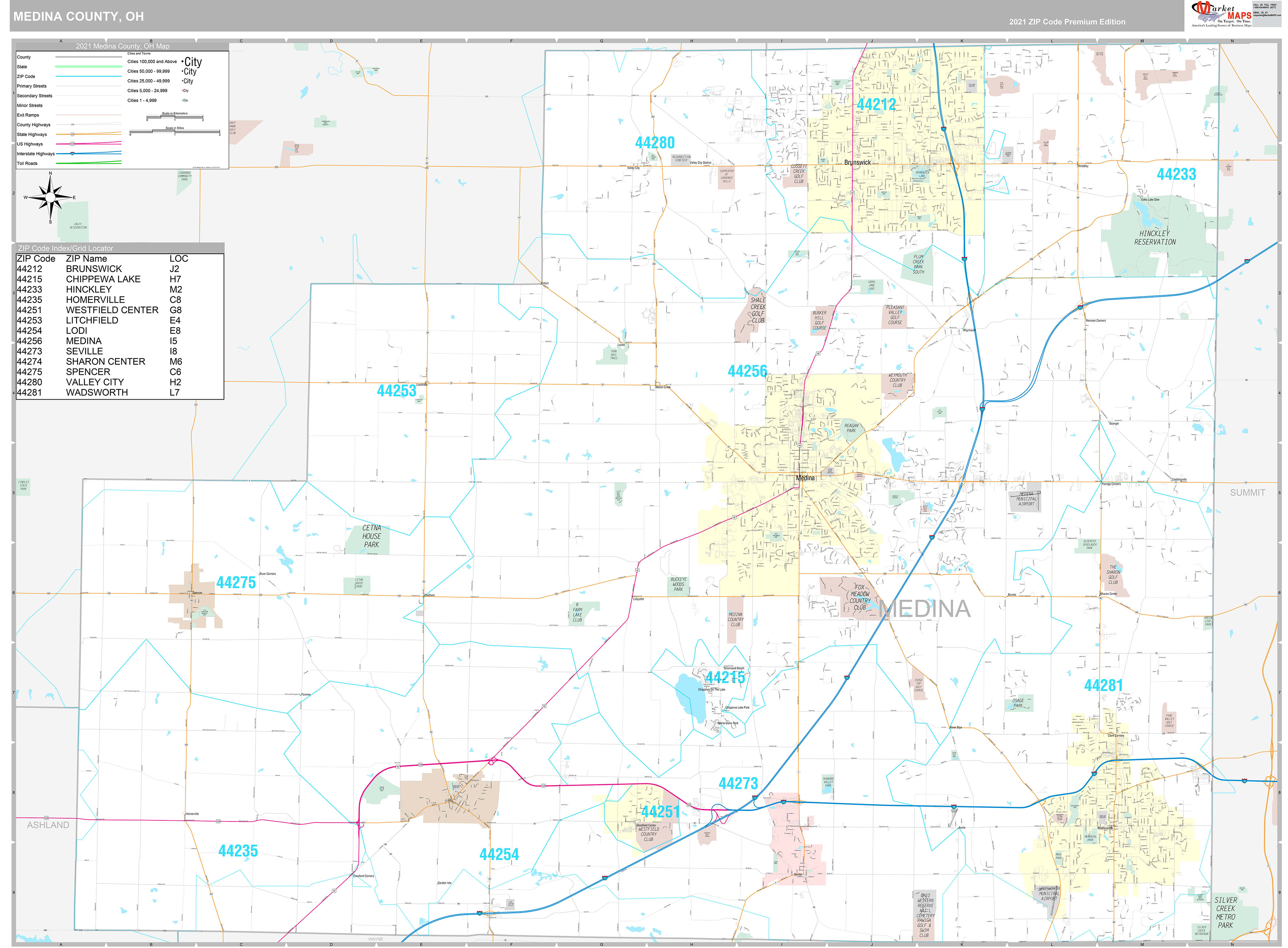 Medina County OH Wall Map Premium Style By MarketMAPS MapSales