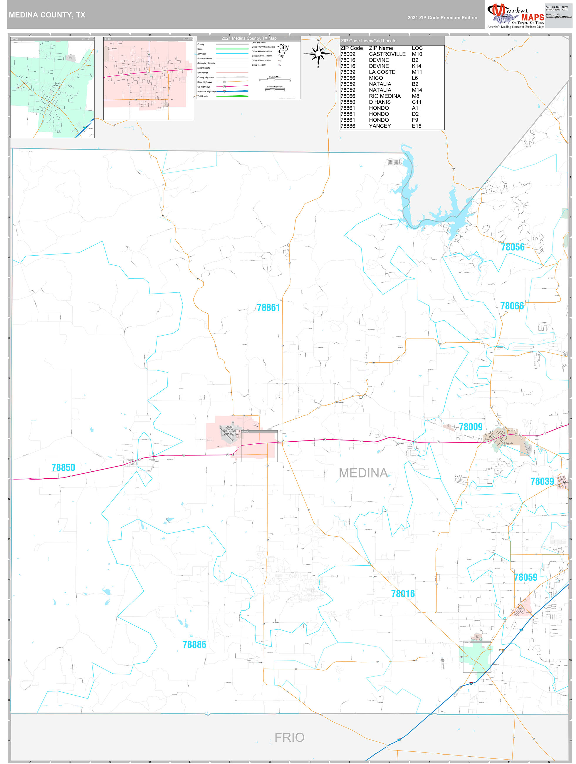 Medina County, TX Wall Map Premium Style by MarketMAPS