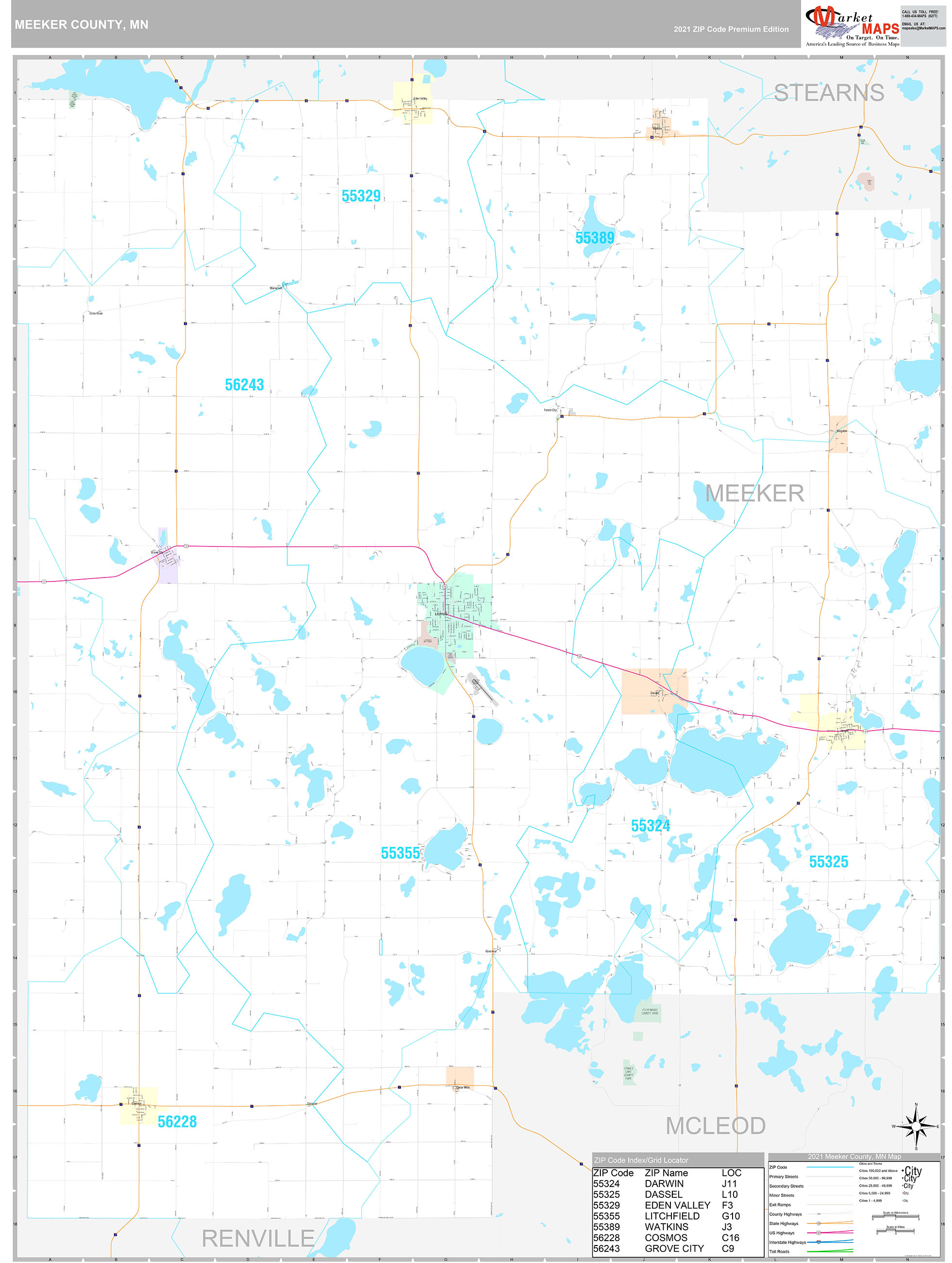 Meeker County, MN Wall Map Premium Style by MarketMAPS
